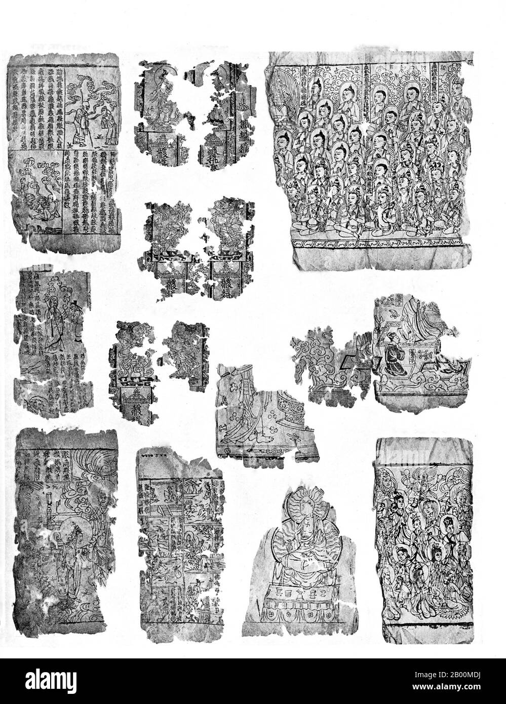 Cina: Stampe a blocchi su carta da Khara-Khoto, Mongolia interna. Khara-Khoto è una città medievale del Tangut, situata nella Mongolia occidentale, vicino all'ex lago Gashun. È stata identificata come la città di Etzina, che appare nei Viaggi di Marco Polo. Foto Stock