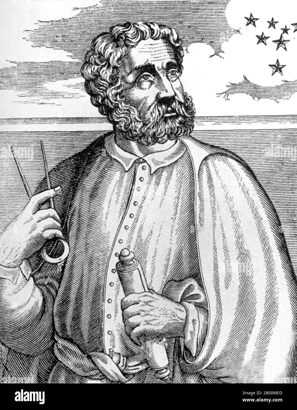 Portogallo: Ferdinand Magellan (1480-1521), esploratore portoghese e circumnavigatore, incisione di artista sconosciuto, 16 ° secolo. Ferdinando Magellan (c.. 1480 – 1521 aprile 27) è stato un . Nacque a Sabrosa, nel nord del Portogallo, ma ottenne successivamente la nazionalità spagnola per servire il re Carlo i di Spagna in cerca di una rotta verso ovest verso le Isole delle Spezie (moderne Isole Maluku in Indonesia). La spedizione di Magellan del 1519-1522 divenne la prima spedizione a partire dall'Oceano Atlantico nell'Oceano Pacifico e la prima ad attraversare il Pacifico. Foto Stock Portogallo: Ferdinand Magellan (1480-1521), esploratore portoghese e circumnavigatore, incisione di artista sconosciuto, 16 ° secolo. Ferdinando Magellan (c.. 1480 – 1521 aprile 27) è stato un . Nacque a Sabrosa, nel nord del Portogallo, ma ottenne successivamente la nazionalità spagnola per servire il re Carlo i di Spagna in cerca di una rotta verso ovest verso le Isole delle Spezie (moderne Isole Maluku in Indonesia). La spedizione di Magellan del 1519-1522 divenne la prima spedizione a partire dall'Oceano Atlantico nell'Oceano Pacifico e la prima ad attraversare il Pacifico. Foto Stock