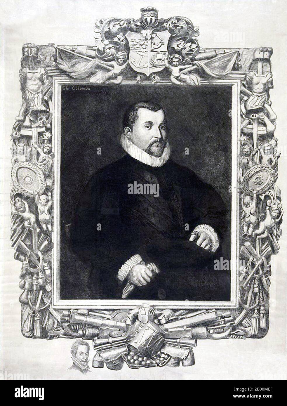 Cristoforo Colombo (c.. 31 ottobre 1451-20 maggio 1506) fu un navigatore, colonizzatore ed esploratore di Genova, Italia, i cui viaggi attraverso l'Oceano Atlantico portarono alla generale consapevolezza europea dei continenti americani nell'emisfero occidentale. Con i suoi quattro viaggi di esplorazione e diversi tentativi di stabilire un insediamento sull'isola di Hispaniola, tutti finanziati da Isabella i di Castiglia, ha avviato il processo di colonizzazione spagnola che prevedeva la colonizzazione generale europea del 'nuovo mondo'. Foto Stock