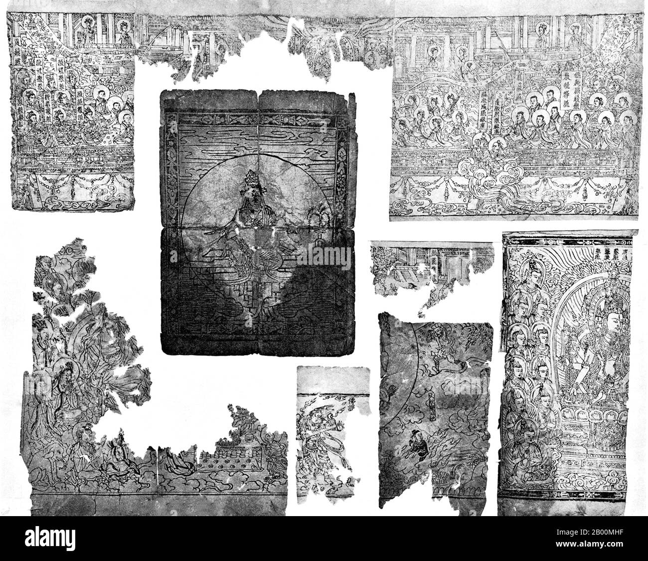 Cina: Stampe a blocchi su carta da Khara-Khoto, Mongolia interna. Khara-Khoto è una città medievale del Tangut, situata nella Mongolia occidentale, vicino all'ex lago Gashun. È stata identificata come la città di Etzina, che appare nei Viaggi di Marco Polo. Foto Stock