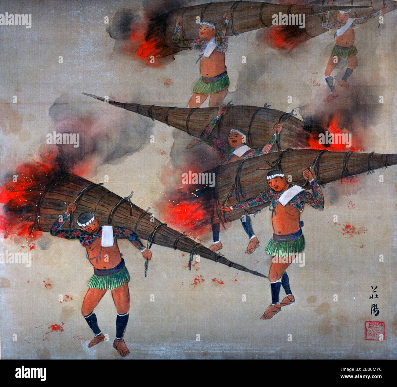 Giappone: 'Festival tradizionali a Kyoto, Kurama - Santuario Yuki'. Dal Miyako Nenju Gyoji Gajo Album di Nakajima Soyo, 1928. Con circa 2000 siti religiosi, 1600 templi buddisti e 400 santuari shintoisti, oltre a palazzi, giardini e architettura, Kyoto è una delle città meglio conservate e più distinte dal punto di vista culturale del Giappone. Tra i templi più famosi ci sono Kiyomizu-dera, un magnifico tempio in legno sostenuto da colonne al largo del pendio di una montagna; Kinkaku-ji, il Tempio del Padiglione d'Oro; e Ryōan-ji, famoso per il suo giardino roccioso. Foto Stock