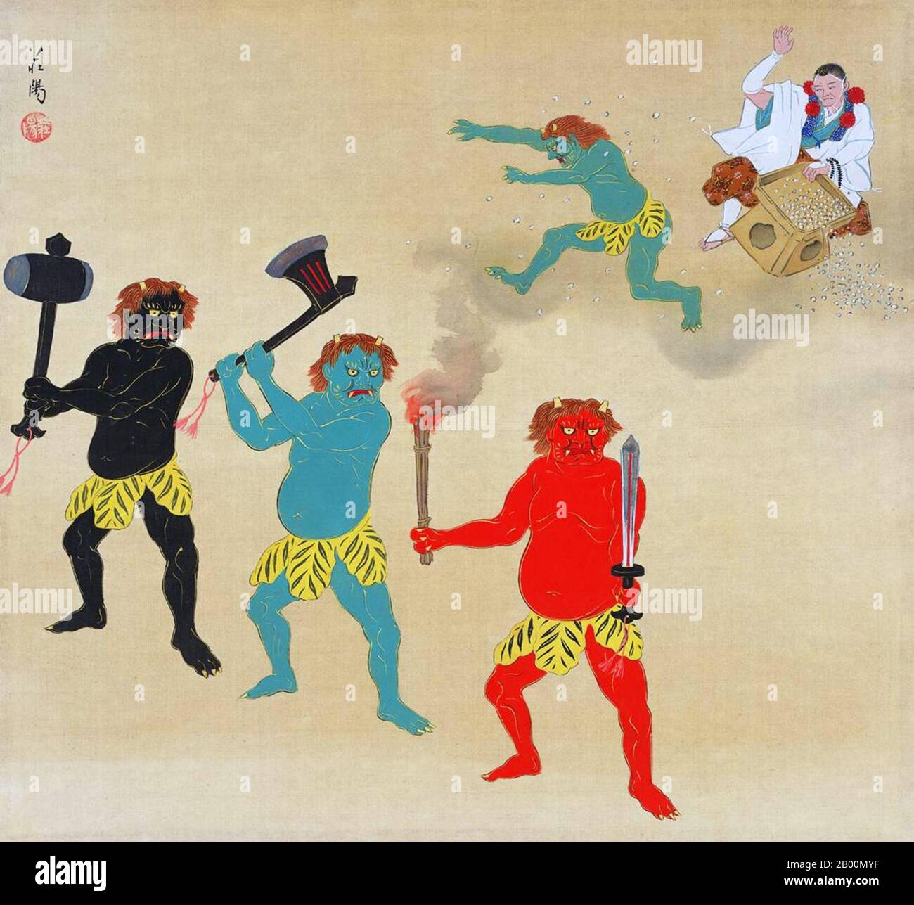 Giappone: 'Traditional Festivals at Kyoto, Roh Temple Fire Demon - Zanjioniyarai (Showa First Year, 1926)'. Dal Miyako Nenju Gyoji Gajo Album di Nakajima Soyo, 1928. Con circa 2000 siti religiosi, 1600 templi buddisti e 400 santuari shintoisti, oltre a palazzi, giardini e architettura, Kyoto è una delle città meglio conservate e più distinte dal punto di vista culturale del Giappone. Tra i templi più famosi ci sono Kiyomizu-dera, un magnifico tempio in legno sostenuto da colonne al largo del pendio di una montagna; Kinkaku-ji, il Tempio del Padiglione d'Oro; e Ryōan-ji, famoso per il suo giardino roccioso. Foto Stock