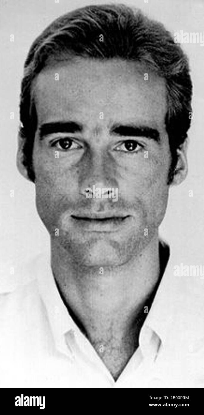 Cambogia: Sean Flynn, fotogiornalista statunitense creduto ucciso dai Khmer rossi nell'aprile 1970. Flynn è arrivato in Vietnam del Sud nel gennaio 1966, come fotogiornalista free-lance; prima per la rivista francese Paris-Match, poi per Time-Life e infine per United Press International. Le sue foto furono presto pubblicate in tutto il mondo e fece un nome per se stesso come uno di un gruppo di fotoreporter ad alto rischio che avrebbe fatto di tutto per ottenere le immagini migliori, anche andando in combattimento. Il 6 aprile 1970, mentre viaggiava in Cambogia in moto, Flynn e Dana Stone furono catturati dai guerriglieri comunisti. Foto Stock