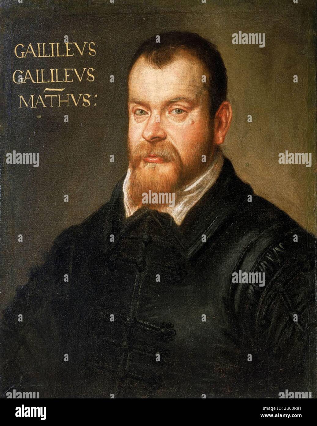 Italia: "Galileo Galilei (1564-1642)". Olio su tela ritratto di Domenico Tintoretto (1560-1635), c. 1602-1607. Galileo Galilei Galileo Galilei (15 febbraio 1564 – 8 gennaio 1642) è stato un fisico, matematico, filosofo e astronomo italiano che ha svolto un ruolo fondamentale nel fondare la scienza moderna in un momento in cui la contraddizione della religione era considerata eresia. Era come astronomo che era più controverso. Galileo sviluppò telescopi che confermavano le fasi di Venere, e la scoperta dei quattro satelliti più grandi di Giove (chiamati in suo onore le lune galileiane), così come dei punti solari. Foto Stock