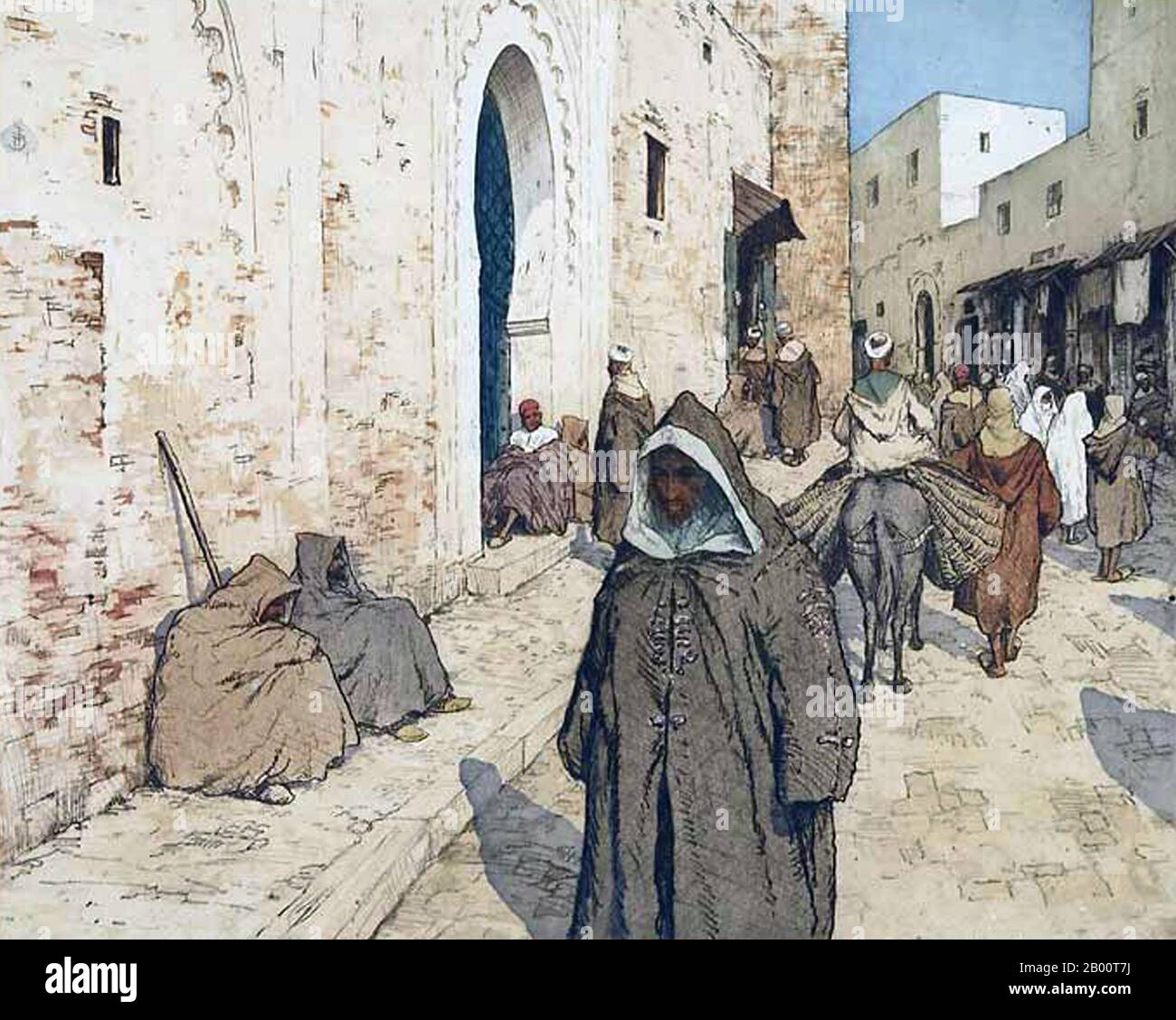 Marocco/Cecoslovacchia: 'La scena del quartiere arabo a Tangeri'. Dipinto di T. F. Simon (1877-1942), c.. Nel 1920, Tavik Frantisek Simon (1877 – 1942), è stato un . Anche se ha sede principalmente in Europa, i suoi estesi viaggi lo hanno portato in Marocco, Ceylon (ora Sri Lanka), India e Giappone, immagini di tutti i quali appaiono nel suo lavoro artistico. Morì a Praga nel 1942. Ampiamente ignorato durante l'era comunista in Cecoslovacchia, il suo lavoro ha ricevuto più attenzione negli ultimi anni. Foto Stock