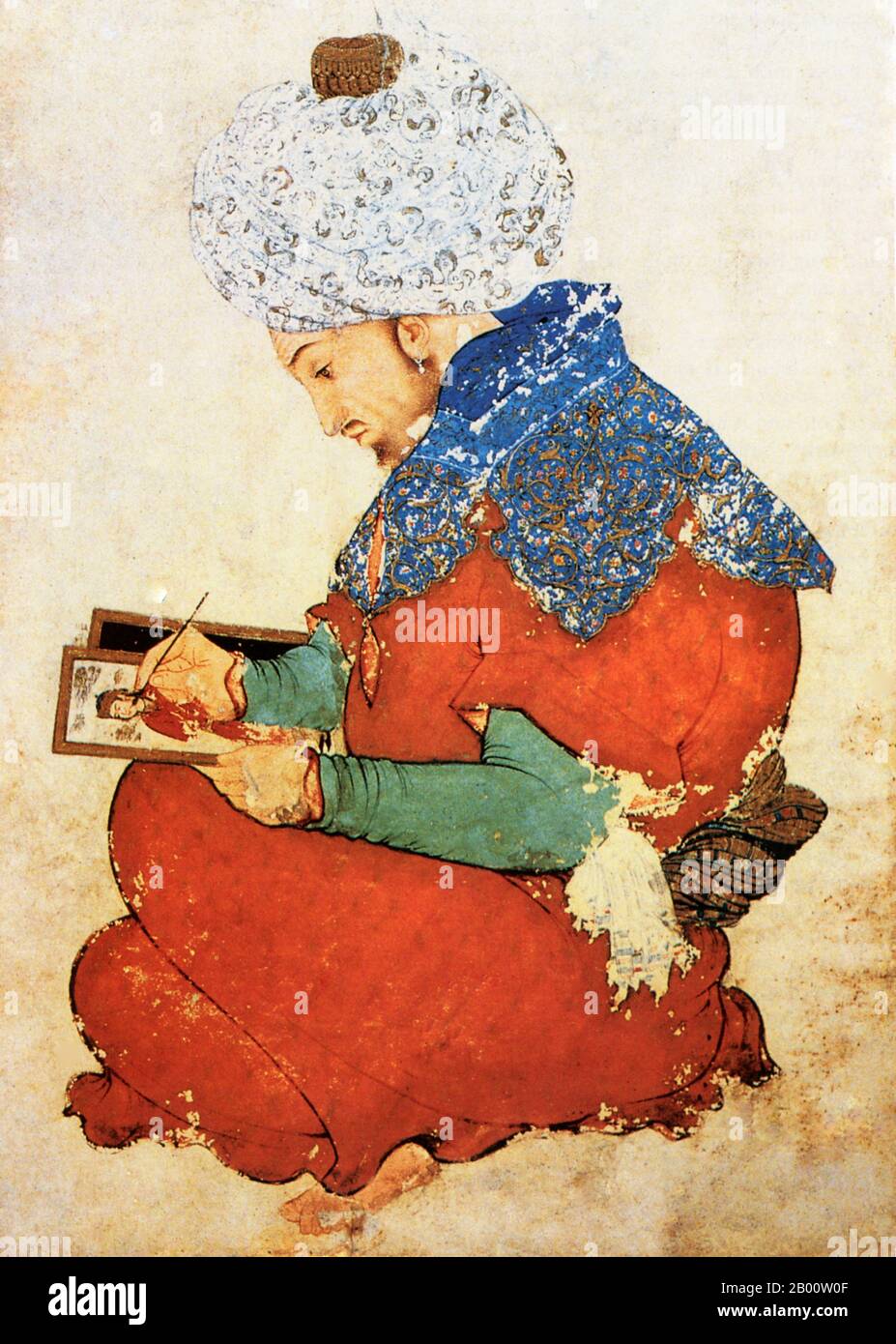 Iran/Kuwait: ‘Ritratto di un pittore persiano’, un dipinto di Moghal India datato 1600-1625. Artista sconosciuto. Nell'agosto 1990, questo famoso dipinto fu tra i 20,000 pezzi d'arte saccheggiati dal Museo Nazionale del Kuwait e da Dar al-athat al-Islamiyya (Casa delle Antichità Islamiche) quando le forze irachene invasero il Kuwait. Il dipinto e altri 16,000 pezzi delle collezioni furono successivamente recuperati da Baghdad. Foto Stock