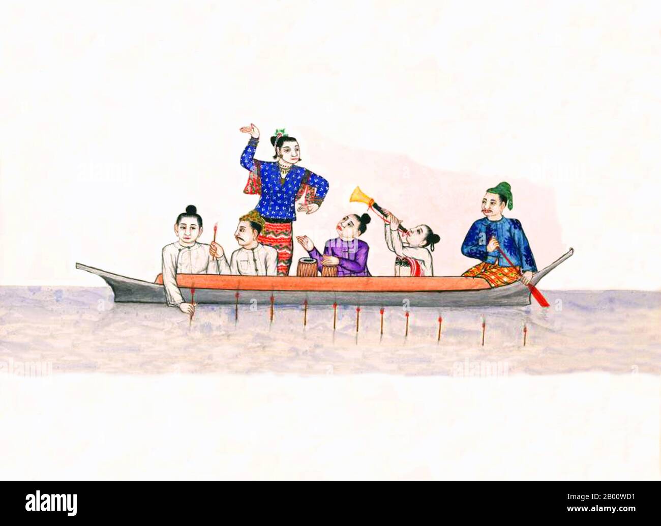 Birmania/Myanmar: Mee Boung Hymau - il Festival delle luci galleggianti che segna la fine della Quaresima Buddista nel mese di novembre. Questo dipinto, di un artista birmano sconosciuto, è tratto da un album di acquerello risalente al 1897 circa che comprende illustrazioni di monaci buddisti, il Buddha, monasteri, cremazioni e scene domestiche. La leggenda attribuisce la prima dottrina buddista in Birmania al 228 a.C. quando Sohn Utttar Sthavira, uno dei monaci reali dell'imperatore Ashoka il Grande dell'India, venne nel paese con altri monaci e testi sacri. Foto Stock