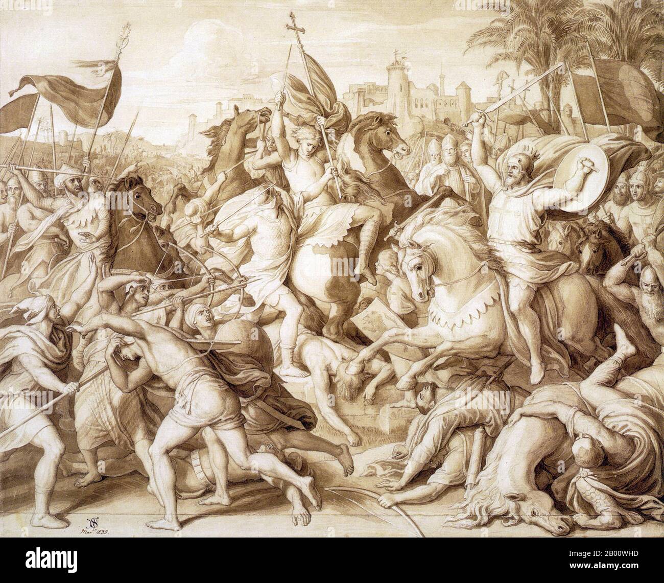 Turchia: La caduta di Iconium (Konya) durante la terza Crociata (1189–1192), 1190. Illustrazione di Julius Schnorr von Carolsfeld (1794-1872), 1835. La terza Crociata (1189–1192), nota anche come Crociata dei Re, fu un tentativo dei leader europei di riconquistare la Terra Santa da Saladino (Salāh ad-Dīn Yūsuf ibn Ayyūb). Fu in gran parte un successo, ma cadde al di sotto del suo obiettivo finale: La riconquista di Gerusalemme. Foto Stock