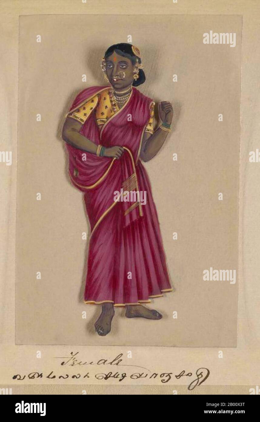 India: 'Una donna indiana'. Immagine colorata a mano dipinta su un sottile  foglio di mica da un manoscritto intitolato: 'Ssettantadue esemplari di  Caste in India' (Madura, India meridionale: 1837). Il libro completo