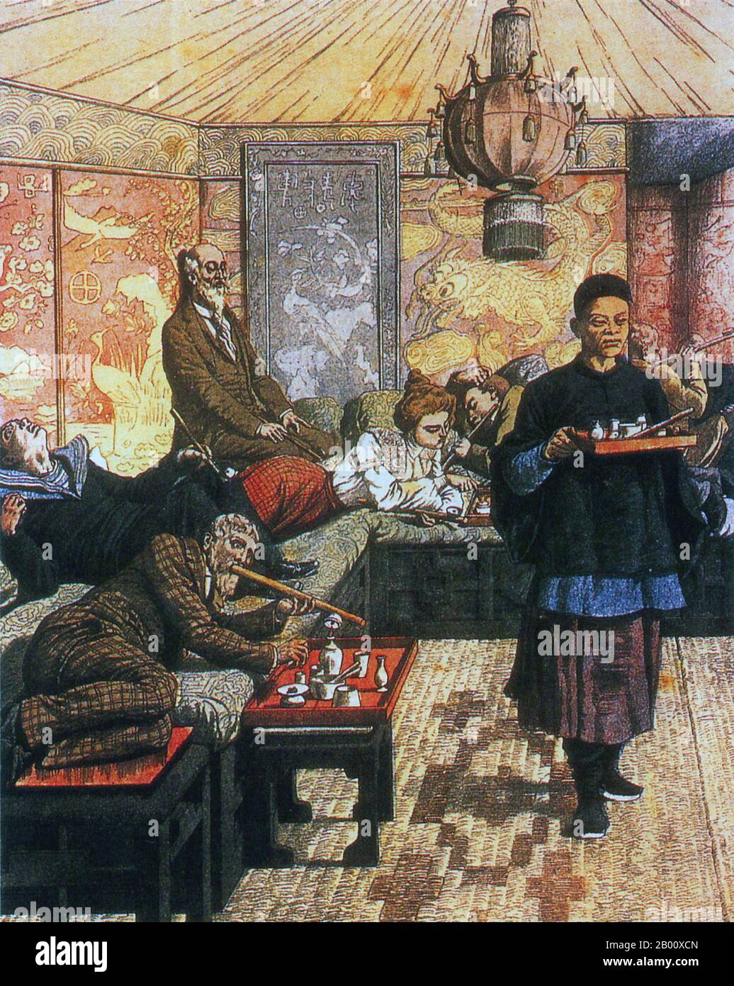 Francia: L'interno di una tana di oppio francese, 1903. Immagine originalmente intitolata "a New Vice: Opium Dens in France", dalla copertina di le Petit Journal, 5 luglio 1903. Foto Stock