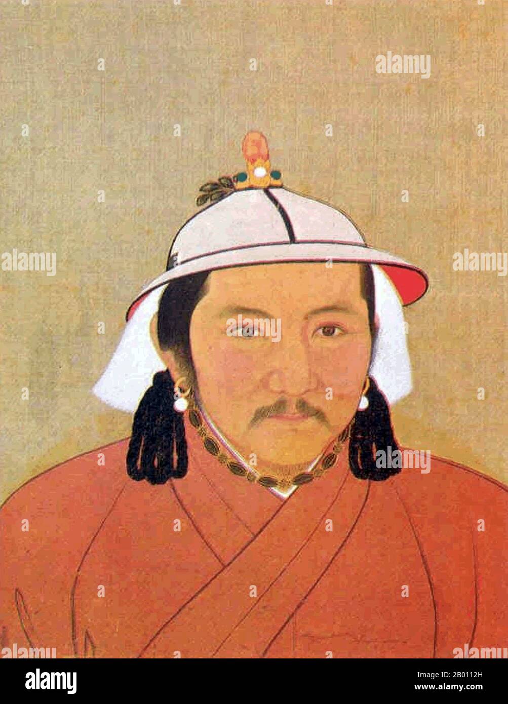 Mongolia/Cina: Jayaatu Khan (r. 1328-1329; 1329-1332), XII Khagan dell'Impero Mongolo; VII imperatore Yuan Wenzong. Inchiostro su ritratto album di seta, 14 ° secolo. Jayaatu Khan (1332 febbraio 1304 – 2 settembre 16) è stato un imperatore della dinastia Yuan ed è considerato come il dodicesimo Khagan dei Mongoli in Mongolia. Ha governato per la prima volta dal 16 ottobre 1328 al 27 febbraio 1329, e poi dall'8 settembre 1329 al 2 settembre 1332. Jayaatu, conosciuto anche come Tov Temur Khan, è nato nel 1304, l'anno del drago blu. Era il secondo figlio di Haisan. Nel 1329, anno del serpente giallo, assunse il trono. Foto Stock