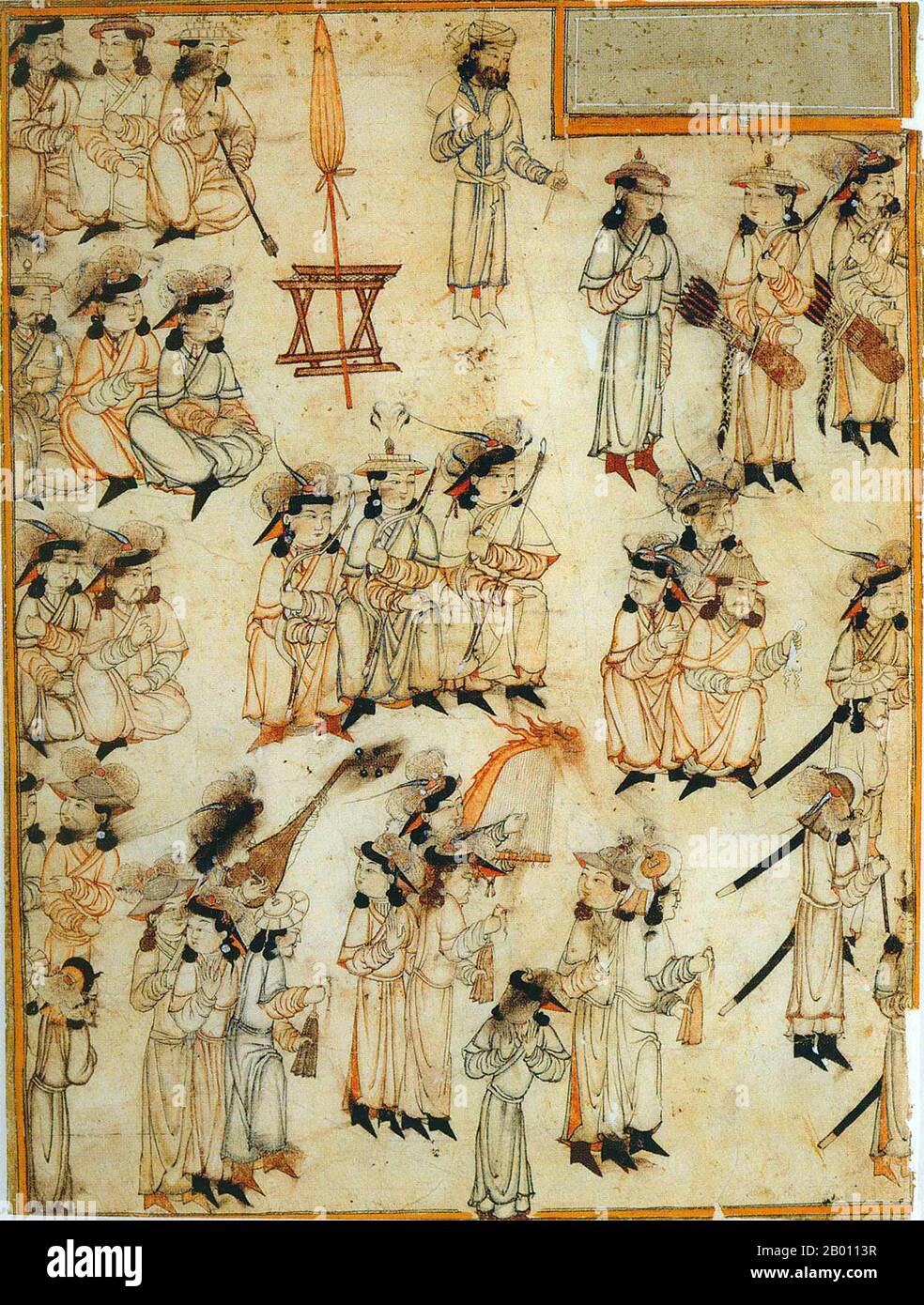 Entronement di un righello mongolo. Parte sinistra di una doppia pagina di illustrazione di Rashid-al-Din 'Jami' at-tawarih, 1st quarto del 14th secolo. Foto Stock