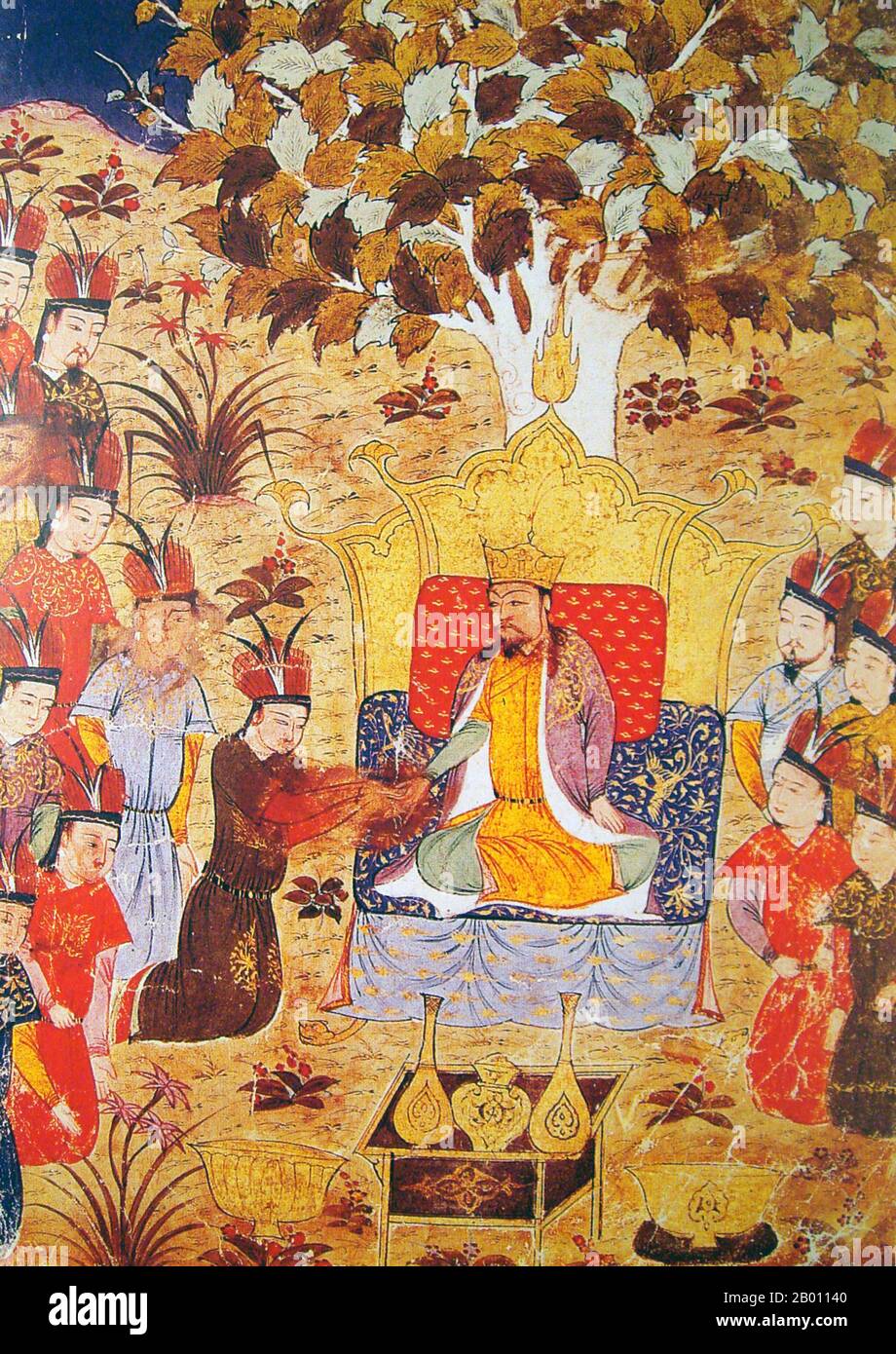Mongolia: L'incoronazione di Ogedei Khan nel 1229. Illustrazione di Rashid al-DIN Hamadani (1237-1318), inizio 14 ° secolo. Ogedei Khan (c.. 1186-1241) fu il secondo Khagan dell'Impero Mongolo, succedendo al padre Gengis Khan nel 1229. Era il terzo figlio di Genghis, e continuò l'espansione dell'impero del padre, diventando una figura mondiale quando l'impero mongolo raggiunse la sua massima estensione a ovest e a sud dopo l'invasione mongolo dell'Asia orientale e dell'Europa. Foto Stock