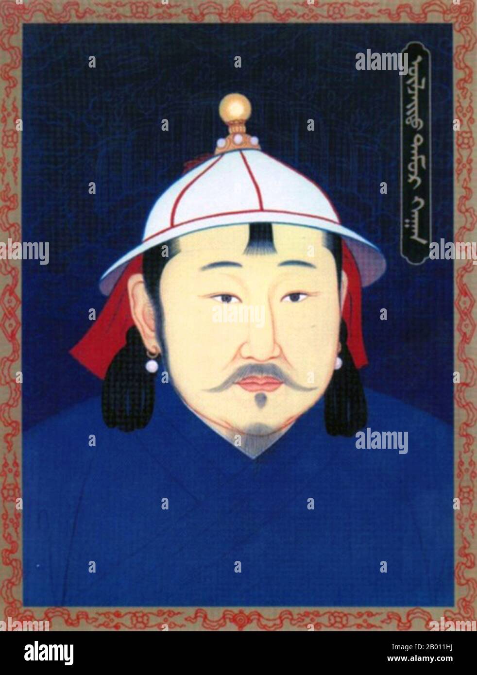 Mongolia: Oljei Temur, khagan della dinastia Yuan settentrionale (r.1408–1411), XX secolo. Oljei Temur Khagan Bunyashiri (1408-1411) è stato l'imperatore mongolo di Borjigin Mongolia. Era figlio di Elbeg Nigulesugchi Khan e fratello minore di Gun Temur Khan. Fu uno dei principi Borjigini, come Tokhtamysh e Temur Qutlugh, sostenuto da Tamerlane per impadronirsi del trono. Conosciuto anche come Ulzitumur Khan, il fratello minore di Guntumur è nato nel 1378, l'anno del cavallo giallo. Nel 1408, l'anno del ratto giallo assunse il trono e dedicò tutta la sua vita alla lotta contro la dinastia Ming. Foto Stock