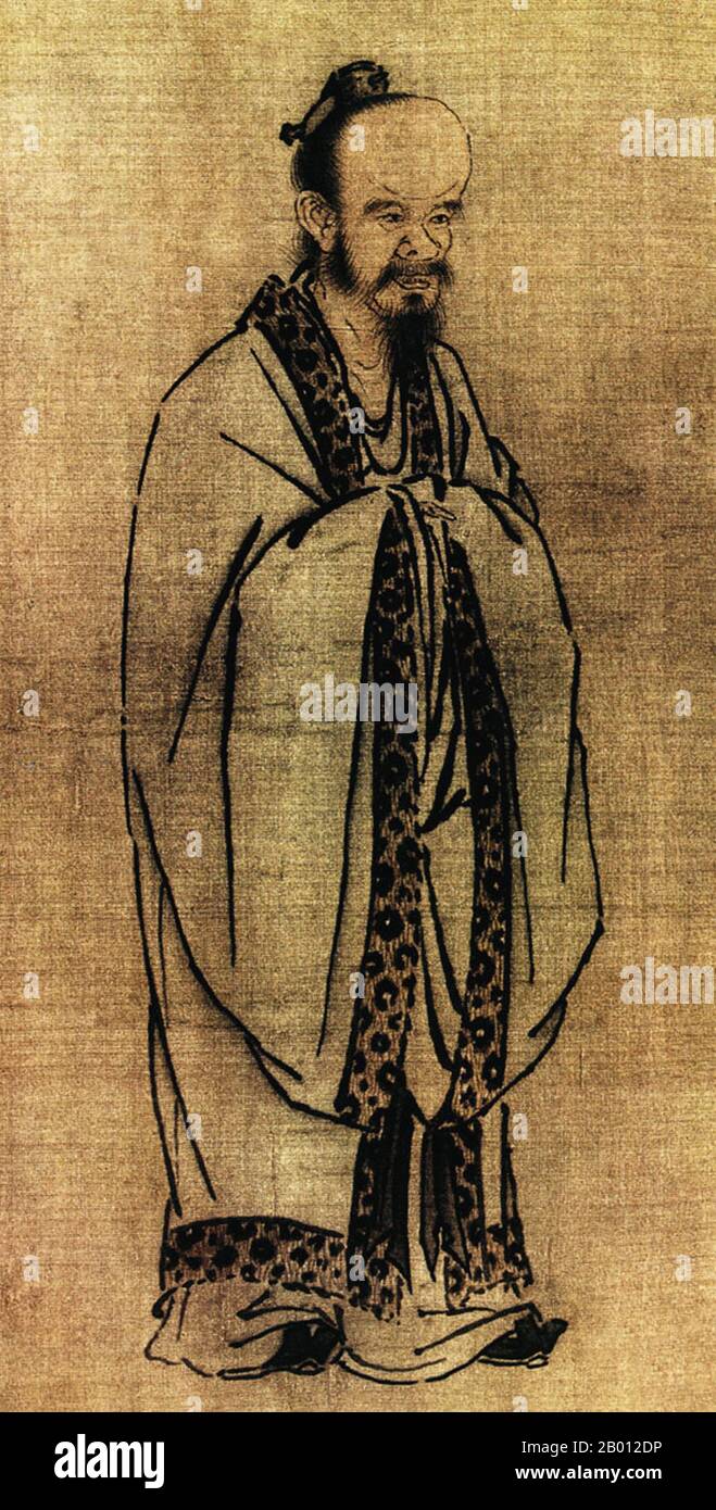 Cina: Confucius (Kong Zi, K'ung-tzu, K'ung-fu-tzu, 551–479 a.C.), ha celebrato il filosofo cinese del periodo primaverile e autunnale. Pittura di seta di ma Yuan (1160-1225), fine 12 ° - inizio 13 ° secolo. La filosofia di Confucio sottolinea la moralità personale e governativa, la correttezza delle relazioni sociali, la giustizia e la sincerità. Questi valori hanno guadagnato la preminenza in Cina durante la dinastia Han(206 AC – 220 DC). I pensieri di Confucio sono stati sviluppati in un sistema di filosofia conosciuto come confucianesimo. Fu introdotto in Europa dal gesuita italiano Matteo Ricci. Foto Stock