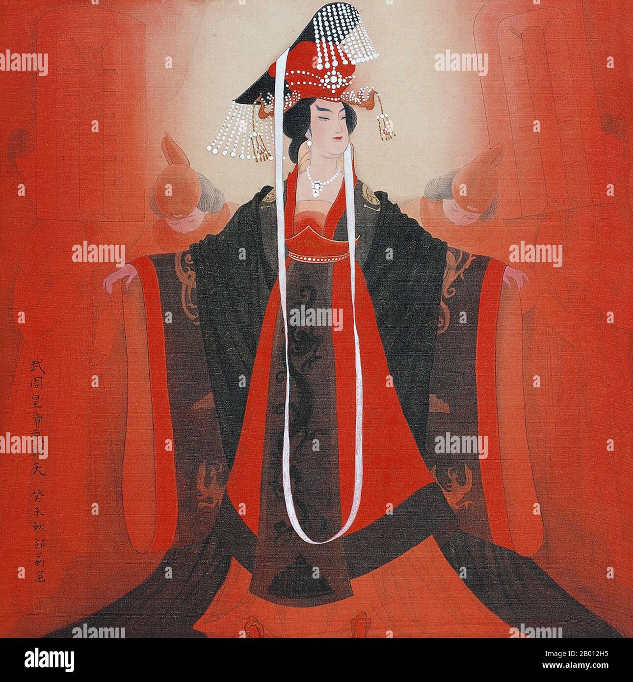 Cina: WU Zetian (624-705), imperatrice Regnant della dinastia Zhou (690-705). WU Zetian (624-705), nome personale Wu Zhao, spesso chiamato Tian Hou durante la dinastia Tang e l'imperatrice Consort Wu in tempi successivi, fu l'unica donna nella storia della Cina ad assumere il titolo di imperatrice Regnant. Come governante de facto della Cina prima attraverso suo marito e i suoi figli dal 665 al 690, non senza precedenti nella storia cinese, ha poi rotto tutti i precedenti quando ha fondato la sua propria dinastia nel 690, lo Zhou (interrompendo la dinastia Tang), e ha governato personalmente. Foto Stock