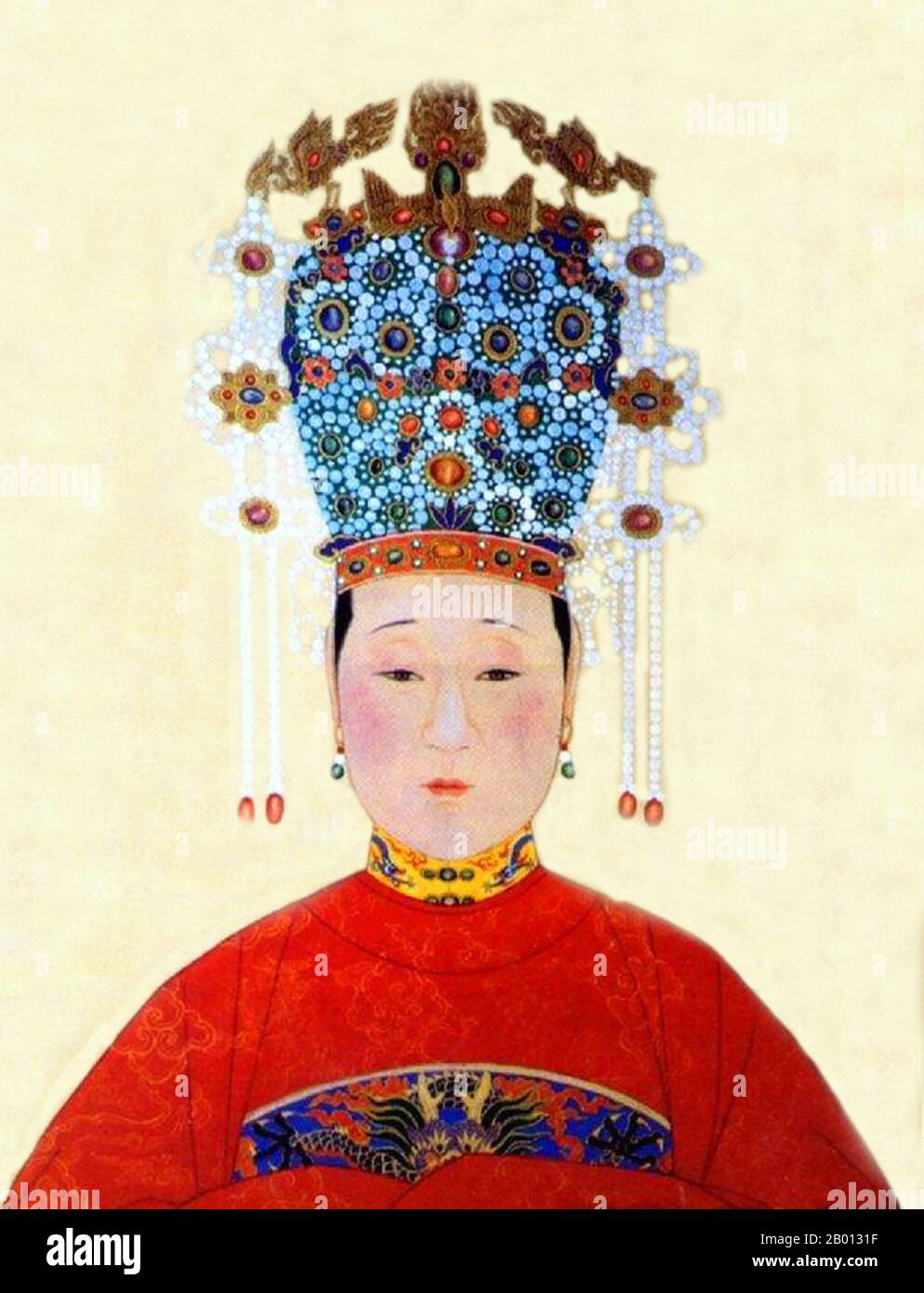 Cina: Imperatrice Xiao Jing (febbraio 27 1565 - ottobre 18 1611), consorte del 14° imperatore Ming Wanli (r. 1572-1620). Pittura a chiocciola sospesa, XVI-XVII secolo. L'imperatrice Dowager Wang (1565-1611), formalmente imperatrice Xiaojing ma principalmente conosciuta come Consort Gong, era la madre dell'imperatore Taichang. Inizialmente una cameriera dell'imperatrice Dowager Xiaoding, catturò l'occhio dell'Imperatore Wanli. L'imperatore la ignorò quando divenne incinta, ed era solo per volere dell'imperatrice Dowager che si relentò e si sposò con lei. Suo nipote, l'imperatore Tianqi, la promosse all'imperatrice Dowager. Foto Stock