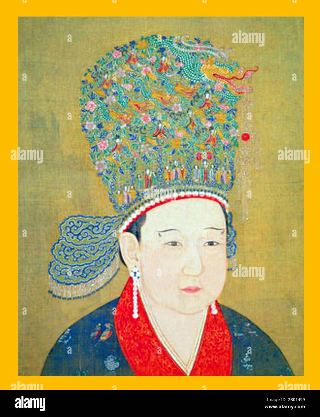 Cina: Imperatrice Yang (30 giugno 1162 - 18 gennaio 1233), consorte dell'Imperatore Ningzong, tredicesimo sovrano della Dinastia Song e quarto sovrano della Sinastia Song Meridionale (r.1194-1224). Pittura impiccagione di scrol, c. 1194-1233. L'imperatrice Yang, formalmente conosciuta come Gongsheng e conosciuta anche come Yang Meizi, fu consorte all'Imperatore Ningzong. Succedette all'imperatrice Han ed era conosciuta per la sua ambizione e la sua astuzia, lavorando insieme al suo alleato Shi Miyuan, che divenne grande cancelliere. Ha servito come co-reggente dell'imperatore Lizong fino alla sua morte. È considerata "una delle più potenti imperatrici della dinastia Song". Foto Stock