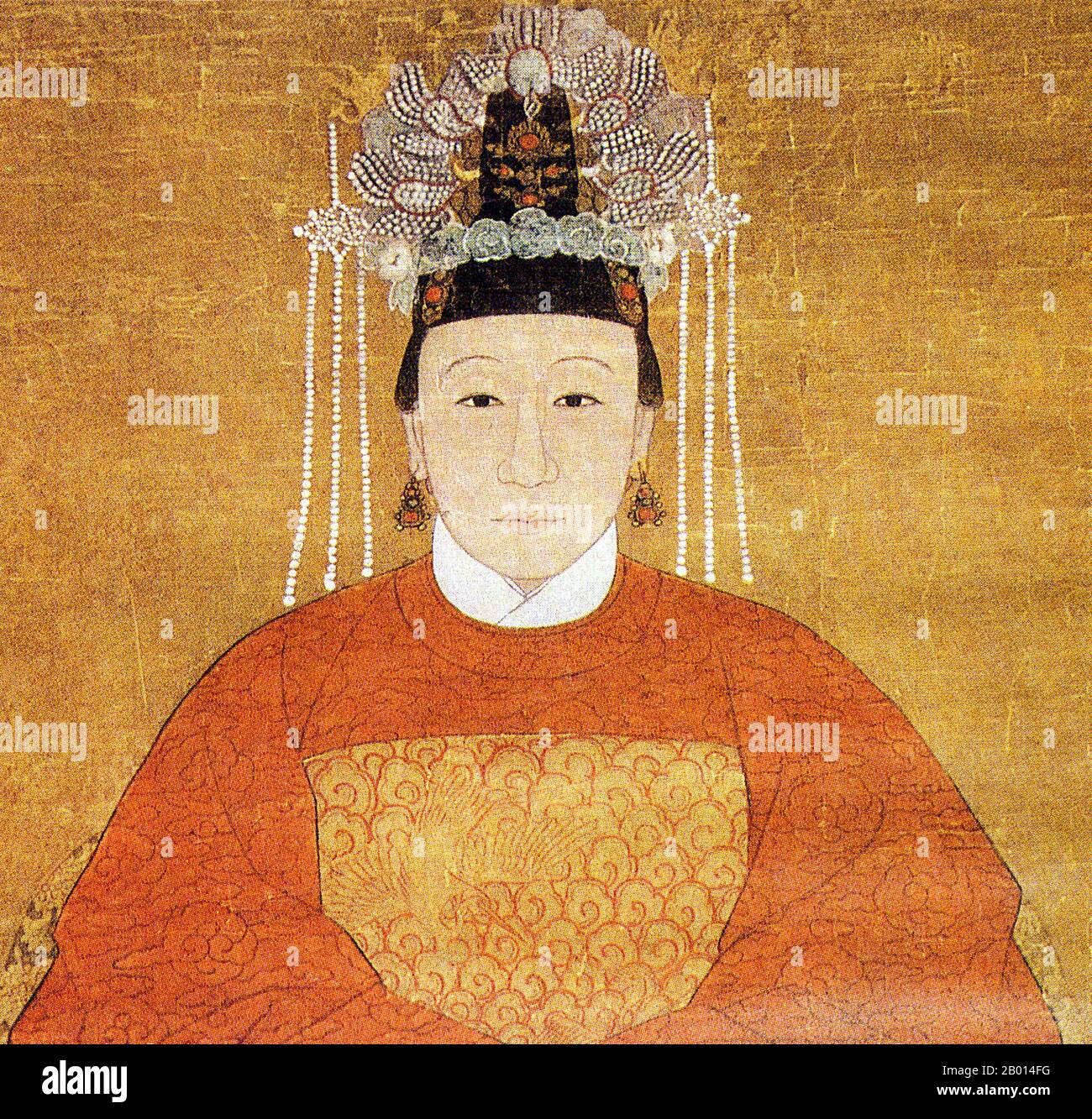 Cina: Madame Zhu, una donna cinese di rango, indossando abiti ufficiali del 8° rango civile con un uccello oriole. Dinastia Ming (1368-1644) ritratto. Foto Stock