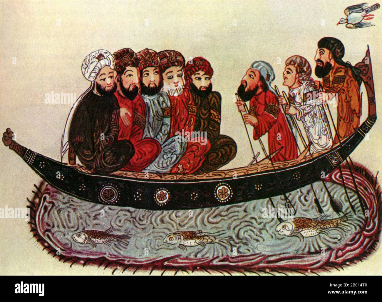 Arabia: Primi commercianti arabi, raffigurati dirigersi verso l'India e l'est, c.. 600-700 CE. L'originale Spice Trade, o 'Incense Route', dal Mediterraneo all'India e all'Est fu chiuso agli europei a causa della diffusione dell'Islam dopo la morte del profeta Maometto nel 632. I commercianti dal mondo arabo controllavano le rotte via terra e via mare dall'India al Levante e Venezia. Gli arabi monopolizzarono il commercio di droga, canapa, oppio, incenso e spezie per secoli fino a quando i turchi ottomani non ruppe la loro stretta sul commercio orientale nel 1453. Foto Stock