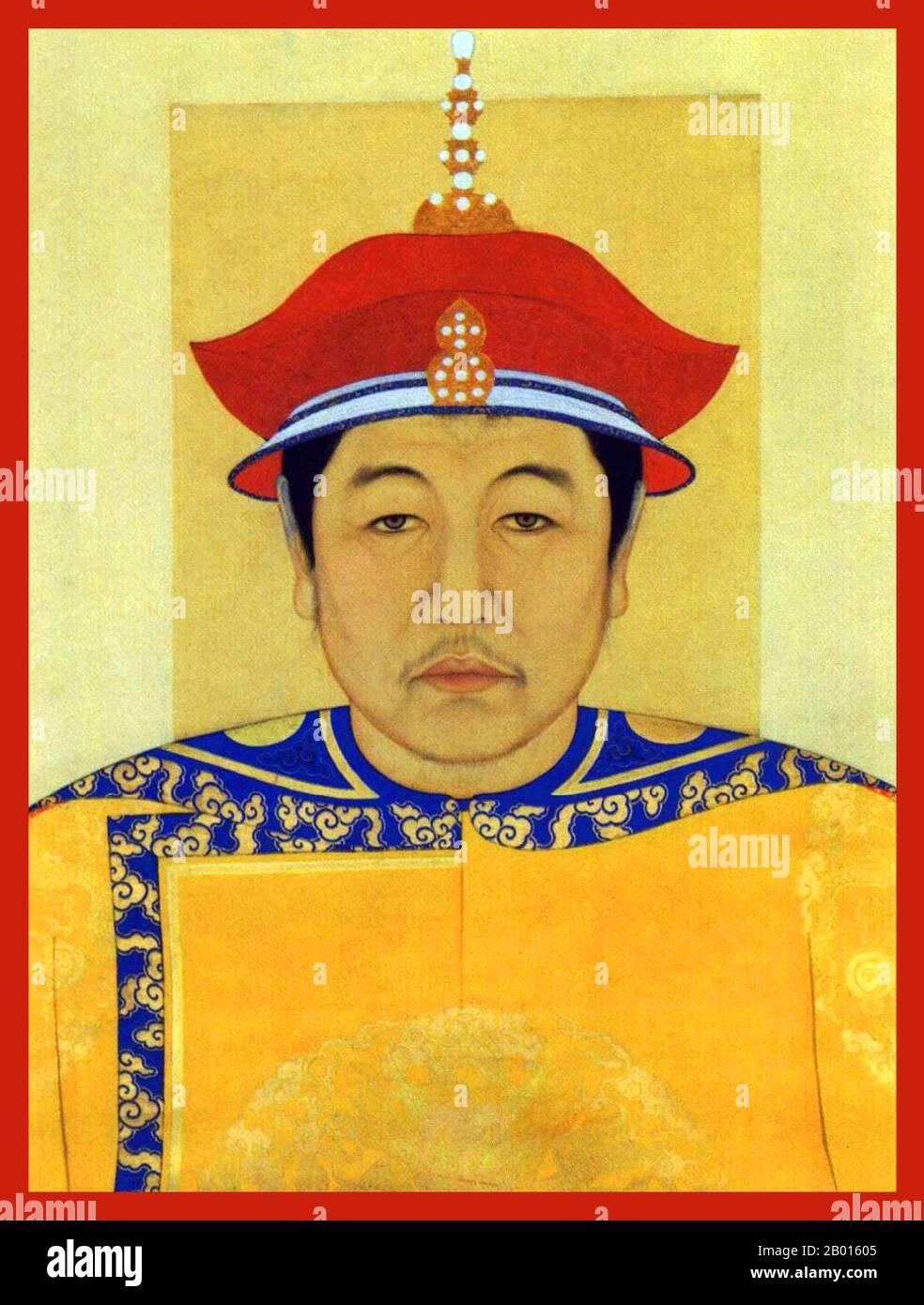 Cina: Shunzhi, terzo imperatore Qing (15 marzo 1638 – 5 febbraio 1661).  Rotolo appeso pittura, 17 ° secolo. L'imperatore Shunzhi, nome di nascita  Fulin e nome del tempio Shizu, fu il terzo