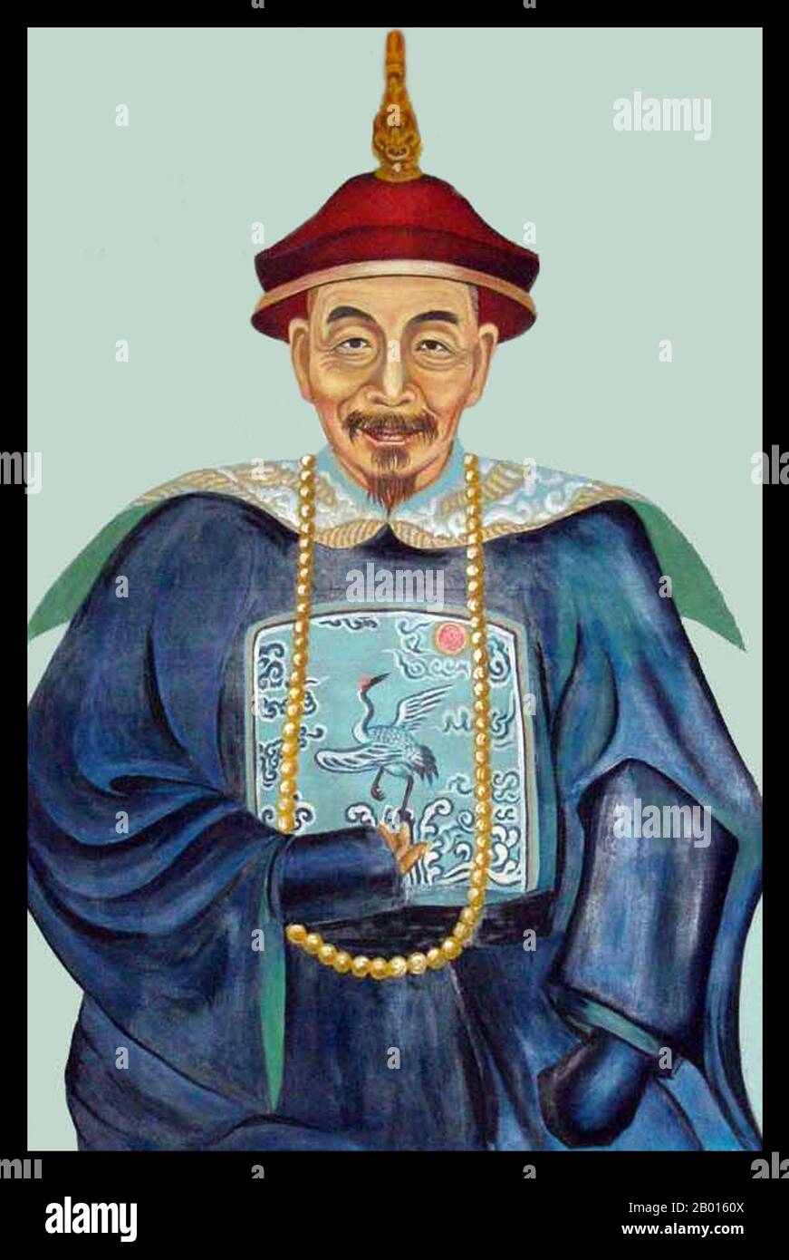 Cina: Li Guangdi (1642-1718), ufficiale di corte dell'imperatore Kangxi. Dipinto a spirale sospeso, 18 ° secolo. Li Guangdi, nome di cortesia Jingqing e sobriquet Hou'an, era un neo-confucianista cinese che servì nella corte imperiale dell'imperatore Kangxi. Nato nella contea di Anxi, nella provincia di Fujian, si trasferì a Pechino e consigliò all'imperatore di pacificare Fujian. Durante tutta la sua vita ha ricoperto diverse cariche di corte, tra cui il Cancelliere dell'Accademia Hanlin e il Governatore di Zhili. Ha anche scritto o edito un certo numero di testi filosofici, e ha tenuto un interesse per le scienze. Foto Stock