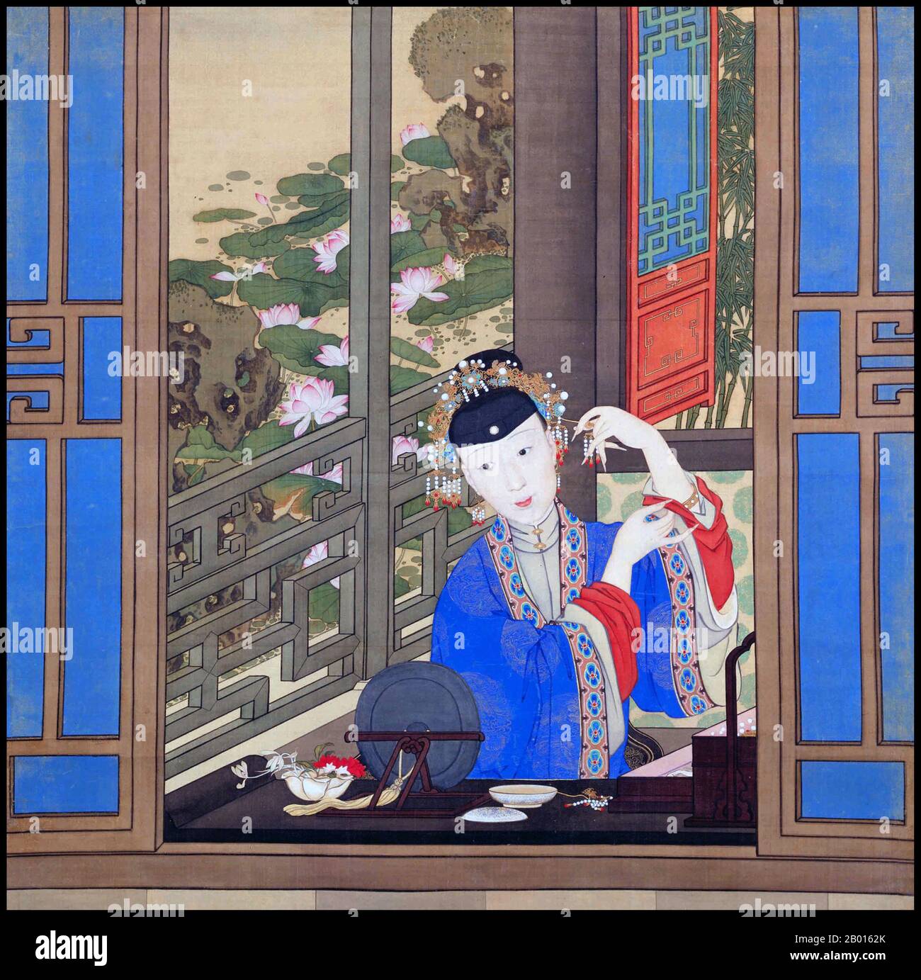 Cina: 'La concubina imperiale' (probabilmente Lady Fuca) dell'imperatore Qianlong. Pittura a spirale sospesa, c.. 1750. L'imperatore Qianlong (25 settembre 1711 - 7 febbraio 1799), nato Hongli e il nome del tempio Gaozong, fu il quinto imperatore della dinastia Qing. Quarto figlio dell'imperatore Yongzheng, regnò ufficialmente dal 1735 al 1796, prima di abdicare a favore di suo figlio, l'imperatore Jiaqing - un atto filiale per non governare più a lungo di suo nonno, l'imperatore Kangxi. Nonostante il suo pensionamento, mantenne il potere ultimo fino alla sua morte. Foto Stock