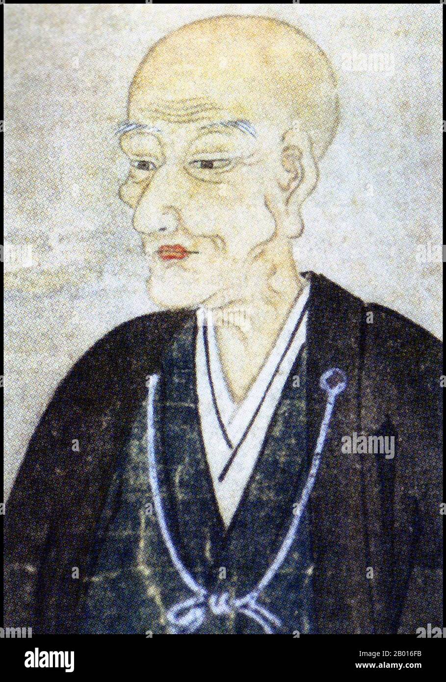 Giappone: Matsudaira Harusato (1751-1818), Daimyo di Matsue Domain (r.1767-1806). Pittura a spirale pensile, inizio del 19 ° secolo. Matsudaira Harusato, conosciuto anche da Matsudaira Fumai, era un daimyo giapponese del periodo Edo. Quando succedette a suo padre come signore, Matsue era stato ridotto a uno stato di povertà, qualcosa che aveva iniziato a invertire rapidamente. Le sue riforme furono rapidamente realizzate e la produzione dei principali prodotti del feudo aumentò. Matsudaira era un sostenitore del chanoyu, la cerimonia giapponese del tè, e scrisse trattati al riguardo. Divenne un maestro del tè con il nome di Fumai. Foto Stock