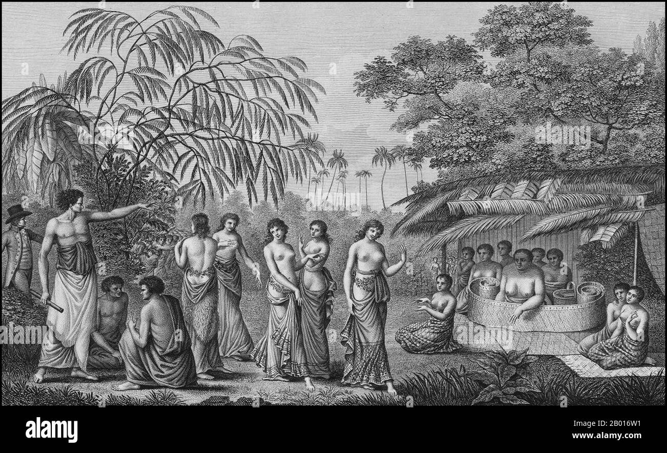 Tonga: Una danza alla presenza della regina Tine. Incisione da 'Atlas du Voyage de la Pérouse' di Jacques-Julien Houton de Labillardiere (1755-1834), 1792. Center Jean-Jean-Jean-Jean-Jean-Jean-Jean-Jean-Jean-Jean-Jean-Jean-Jean-Jean-Jean-Jean-Jean-Jean-Jean-Jean-Jean-Jean-Jean-Jean-Jean-Jean-Jean-Jean-Jean-1741 1788 Nel 1785, il re di Francia commissionò a la Perouse di dirigere una spedizione per esplorare l'Oceano Pacifico, per indagare sulle prospettive di caccia alle balene e alle pellicce, e per stabilire le rivendicazioni francesi in questo settore. La Pérouse aveva ammirato l'esploratore James Cook, e voleva continuare il suo lavoro. Foto Stock