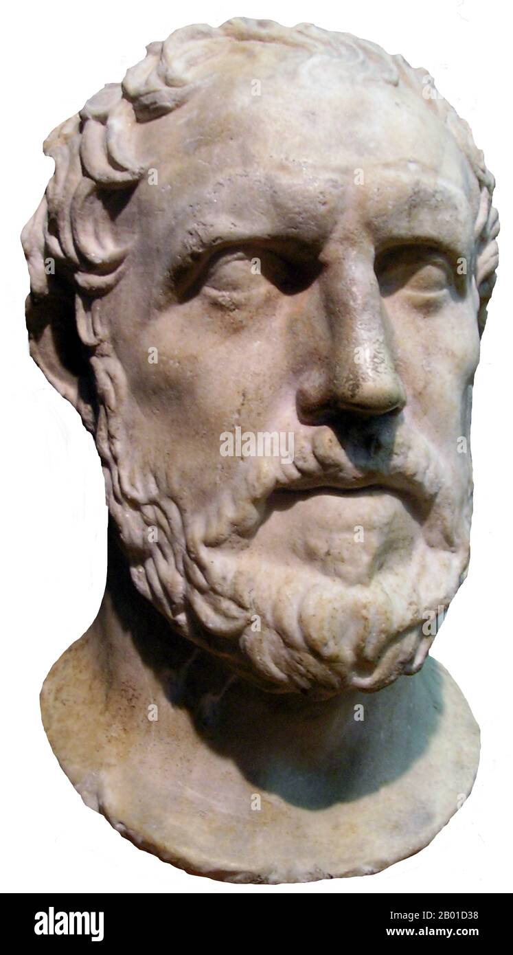 Grecia: Tucidide (c.. 460 BCE - c. 395 a.C.), generale greco, storico e scrittore. Testa ritratto in marmo, c.. 4th ° secolo a.C. Thucydides (greco Θουκυδίδης, Thoukydídēs) è stato uno storico greco e autore di Alimos. La sua 'Storia della Guerra Peloponnesiana' racconta la guerra del 5th° secolo a.C. tra Sparta e Atene fino all'anno 411 a.C. Thucydides è stato soprannominato il "padre della storia scientifica", a causa dei suoi rigorosi standard di raccolta delle prove e di analisi in termini di causa ed effetto senza riferimento all'intervento degli dei, come delineato nella sua introduzione al suo lavoro. Foto Stock