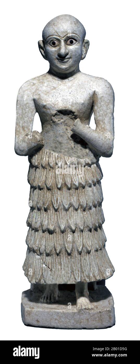 Iraq: Statua votiva di un adoratore dal tempio di Nintu a Khafajah, c.. 2500 A.C. Khafajah/Khafaje è un sito archeologico dell'Iraq situato sul fiume Diyala, parte della città-stato di Eshnunna. Fu occupata durante l'inizio del periodo dinastico, attraverso il periodo Sargonide, poi venne sotto il controllo di Eshnunna dopo la caduta dell'Impero Ur III. Più tardi, dopo che Eshnunna fu catturata da Babilonia, fu costruito un forte sul sito da Samsu-iluna della prima dinastia babilonese e chiamato Dur-Samsuiluna. Foto Stock