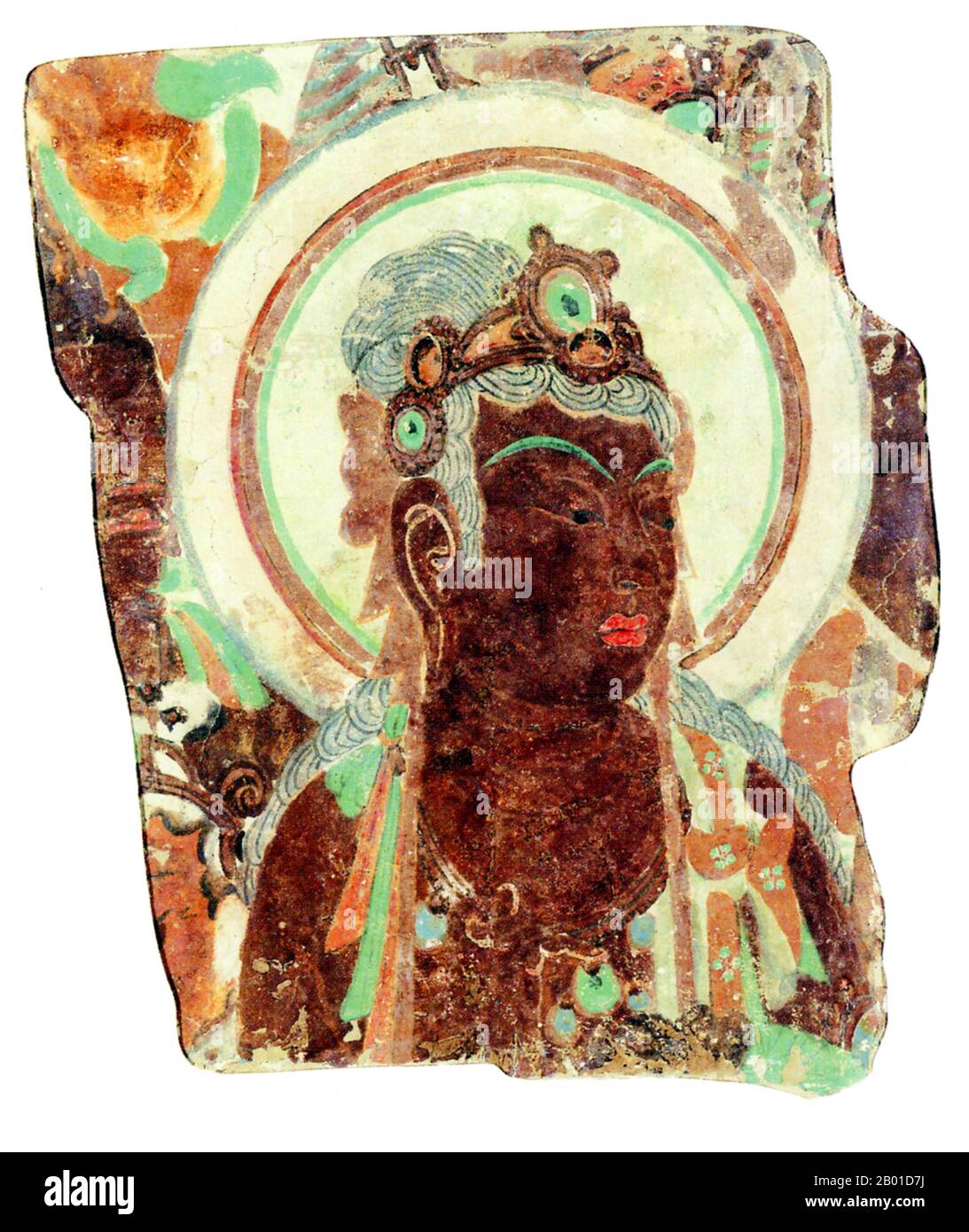 Cina: Murale di un Bodhisattva, Karakhoja o Gaochang Gucheng (Gaochang antica città), Oasi Turpan, Xinjiang, c.. 705-780 CE. Gaochang (Qara-hoja in Uyghur) si trova nell'attuale provincia di Xinjiang, a 30 km da Turpan. Il sito è anche noto in relazioni pubblicate in anticipo come Chotscho, Khocho, o Qočo. I resti archeologici sono appena fuori dalla città in un luogo originariamente chiamato Idykut-schari o Idikutschari da residenti locali. Gaochang è stato costruito nel 1st ° secolo a.C., ed è stato un importante sito lungo la Via della Seta. Ha giocato un ruolo chiave come hub di trasporto nella Cina occidentale. Foto Stock