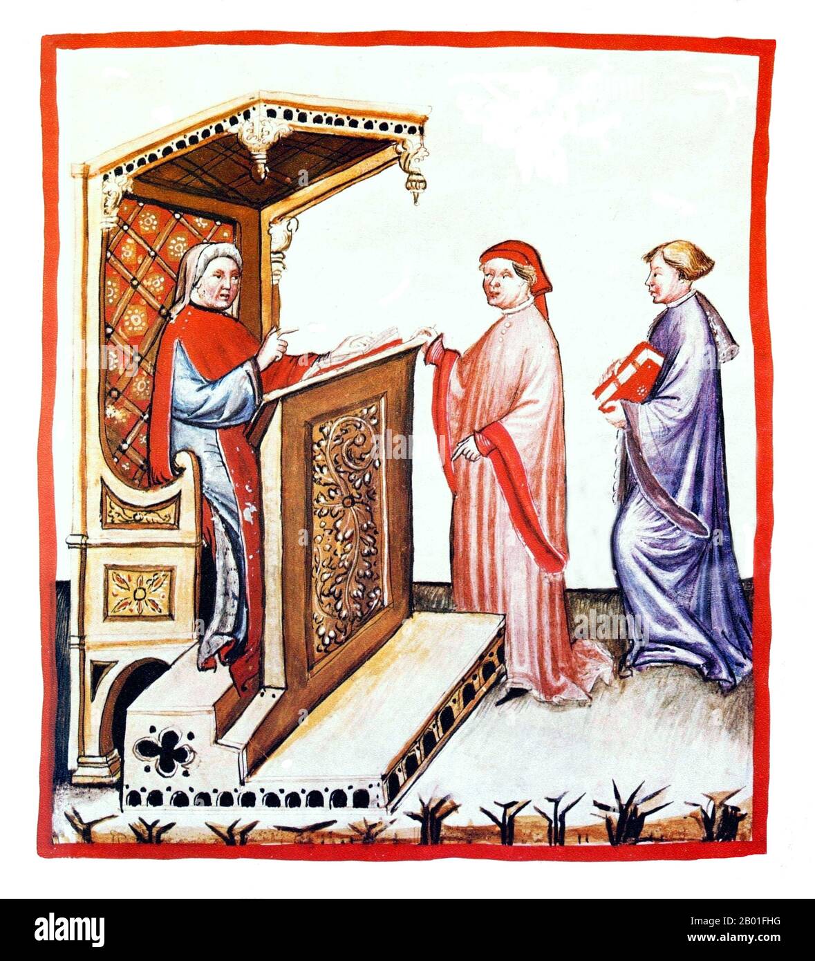 Iraq/Italia: Ibn Butlan di Baghdad insegnamento. Illustrazione da Taqwim al-sihha di Ibn Butlan o 'mantenimento della Salute' (Baghdad, 11th ° secolo), pubblicato in Italia come il Tacuinum Sanitatis, 14th ° secolo. Il Tacuinum (a volte Taccuinum) Sanitatis è un manuale medievale sulla salute e il benessere, basato sul Taqwim al-sihha تقويم الصحة ('mantenimento della salute'), un trattato medico arabo dell'XI secolo di Ibn Butlan di Baghdad. Ibn Butlân era un medico cristiano nato a Bagdad e morto nel 1068. Foto Stock