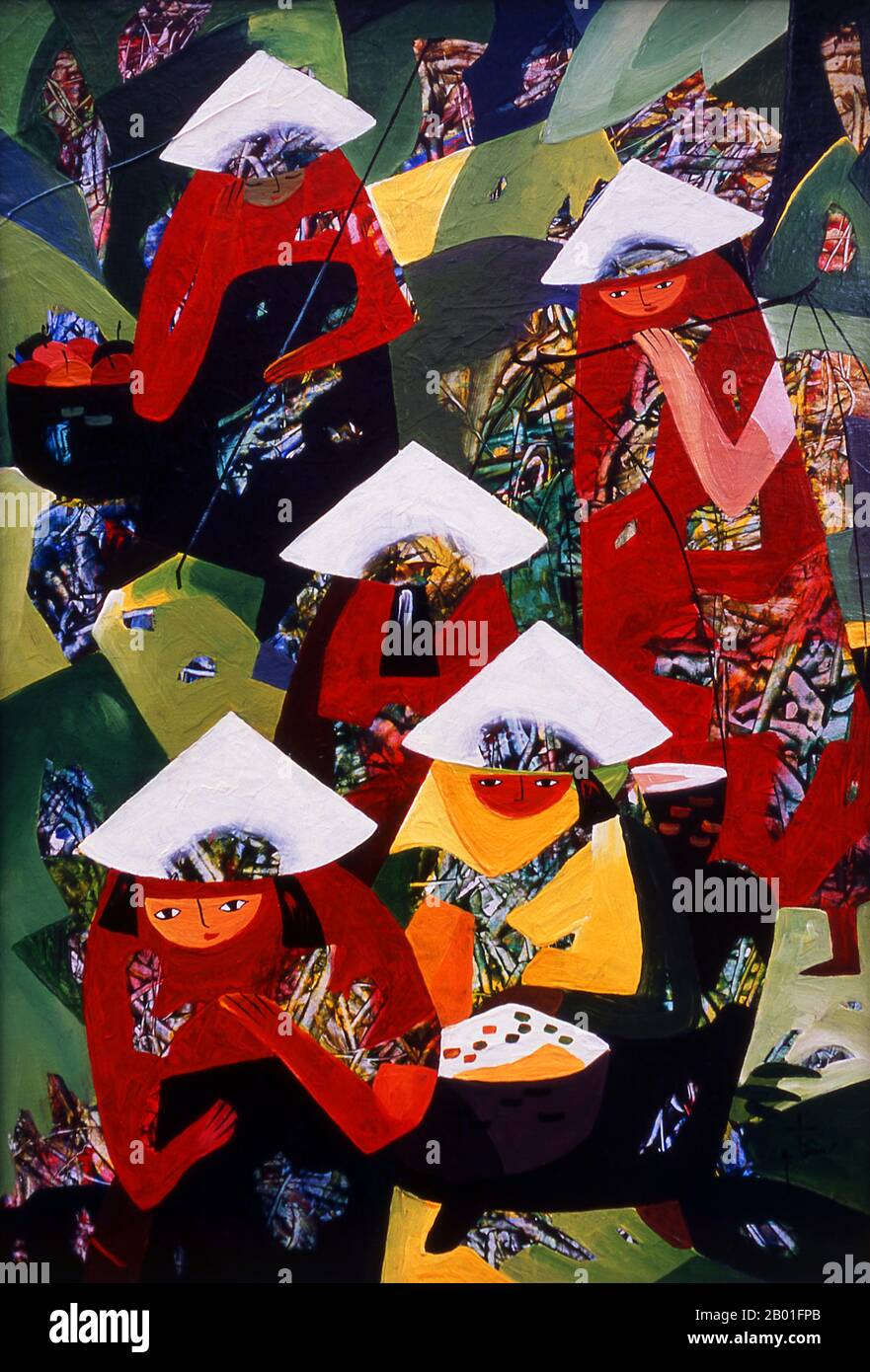 Vietnam: Un esempio di pittura vietnamita moderna che utilizza vernici ad olio. Gli stili, sia tradizionali che moderni, variano enormemente nell'arte vietnamita, 2010. A partire dal 19th ° secolo, le influenze artistiche francesi si sono diffuse in Vietnam. All'inizio del 20th ° secolo, l'École Supérieure des Beaux Arts de l'Indochine (Indochina College of Arts) è stata fondata per insegnare metodi europei e esercitare influenza soprattutto nelle città più grandi, come Hanoi e ho Chi Minh City. Pochissimi artisti vietnamiti sono stati in grado di allenarsi o lavorare al di fuori del Vietnam a causa delle restrizioni di viaggio coloniali. Foto Stock