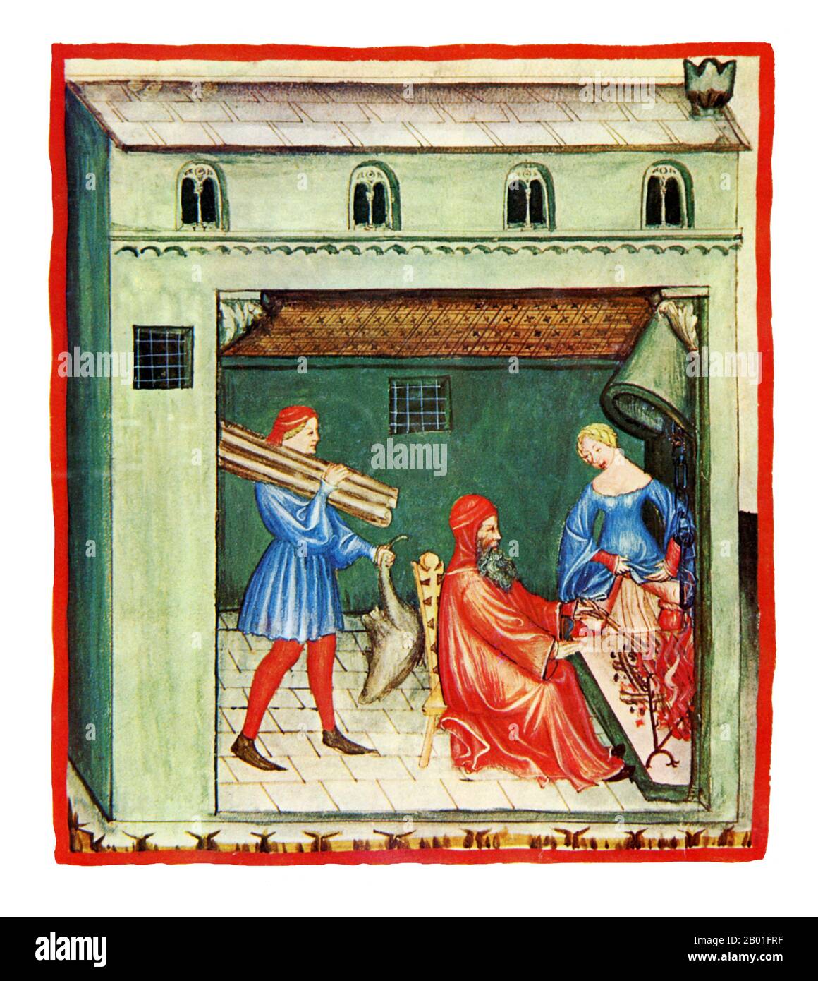 Iraq/Italia: Inverno (Hyemps). Illustrazione da Taqwim al-sihha di Ibn Butlan o 'mantenimento della Salute' (Baghdad, 11th ° secolo), pubblicato in Italia come il Tacuinum Sanitatis, 14th ° secolo. Il Tacuinum (a volte Taccuinum) Sanitatis è un manuale medievale sulla salute e il benessere, basato sul Taqwim al-sihha تقويم الصحة ('mantenimento della salute'), un trattato medico arabo dell'XI secolo di Ibn Butlan di Baghdad. Ibn Butlân era un medico cristiano nato a Bagdad e morto nel 1068. Foto Stock