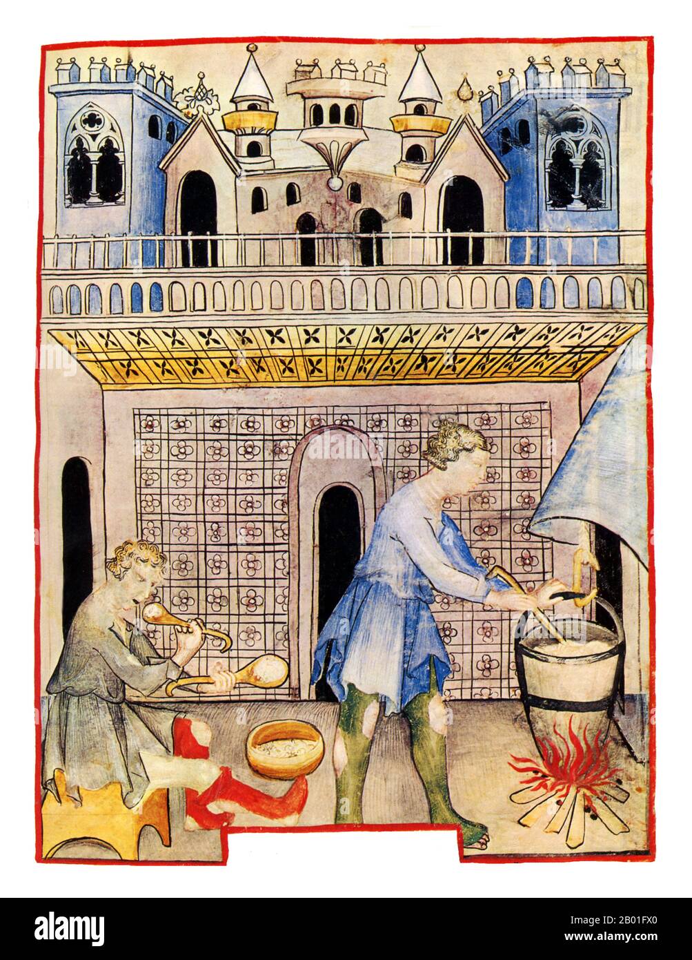 Iraq/Italia: Ricotta. Illustrazione da Taqwim al-sihha di Ibn Butlan o 'mantenimento della Salute' (Baghdad, 11th ° secolo), pubblicato in Italia come il Tacuinum Sanitatis, 14th ° secolo. Il Tacuinum (a volte Taccuinum) Sanitatis è un manuale medievale sulla salute e il benessere, basato sul Taqwim al-sihha تقويم الصحة ('mantenimento della salute'), un trattato medico arabo dell'XI secolo di Ibn Butlan di Baghdad. Ibn Butlân era un medico cristiano nato a Bagdad e morto nel 1068. Foto Stock
