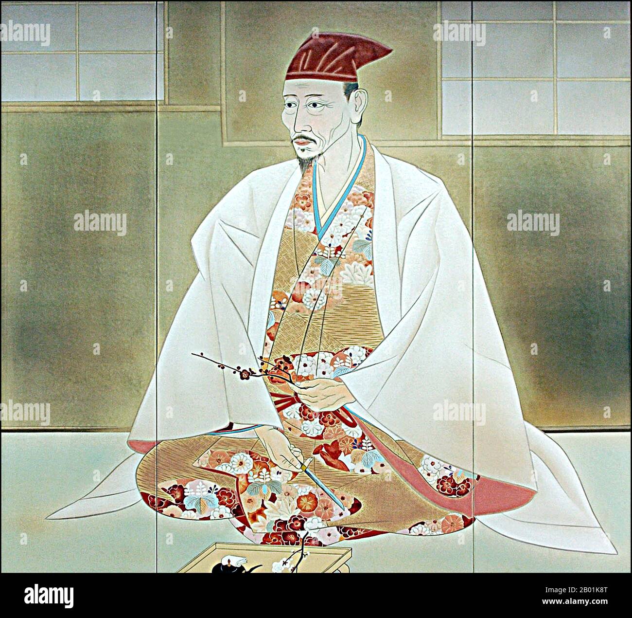 Giappone: Toyotomi Hideyoshi (2 febbraio 1536 - 18 settembre 1598), Reggente Imperiale (r. 1585-1591) e Cancelliere del Regno (r. 1587-1598). Ritratto in mostra nel Castello di Osaka, XIX secolo. Toyotomi Hideyoshi fu un daimyo del periodo Sengoku che unificò le fazioni politiche del Giappone. Succedette al suo ex signore, Oda Nobunaga, e pose fine al periodo Sengoku. Il periodo del suo governo è spesso chiamato periodo Momoyama, dal nome del suo castello. È noto per una serie di eredità culturali, tra cui la restrizione che solo i membri della classe dei samurai potevano portare armi. Foto Stock