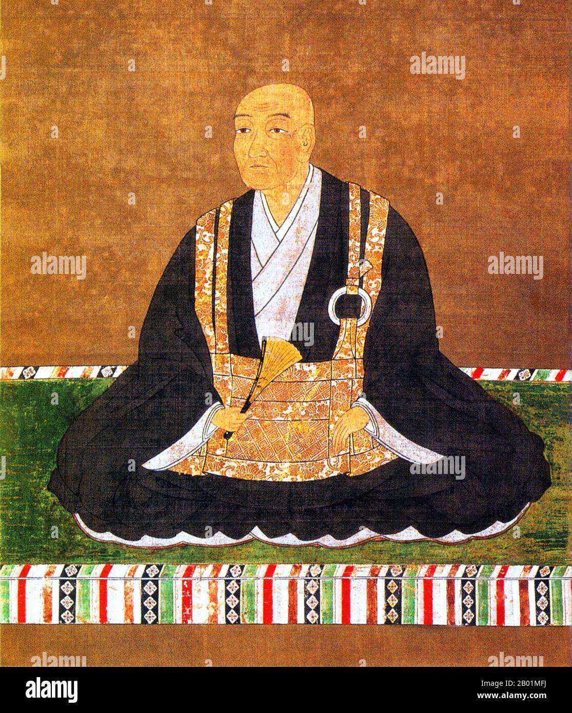 Giappone: Oda Nagamasu (1548 - 24 gennaio 1622), tardo Sengoku-primo periodo Edo daimyo. Pittura a rotolo appeso, 1622. Oda Nagamasu, nome d'infanzia Gengorō e anche conosciuto come Yūraku o Urakusai, era un daimyo giapponese vissuto dal tardo periodo Sengoku fino al primo periodo Edo. Un fratello di Oda Nobunaga. Nagamasu si convertì al cristianesimo nel 1588 e prese il nome battesimale di Giovanni. Nagamasu fu un esperto praticante della cerimonia del tè, che studiò sotto il maestro, Sen no Rikyū. Alla fine ha iniziato la sua scuola per la cerimonia del tè. Foto Stock