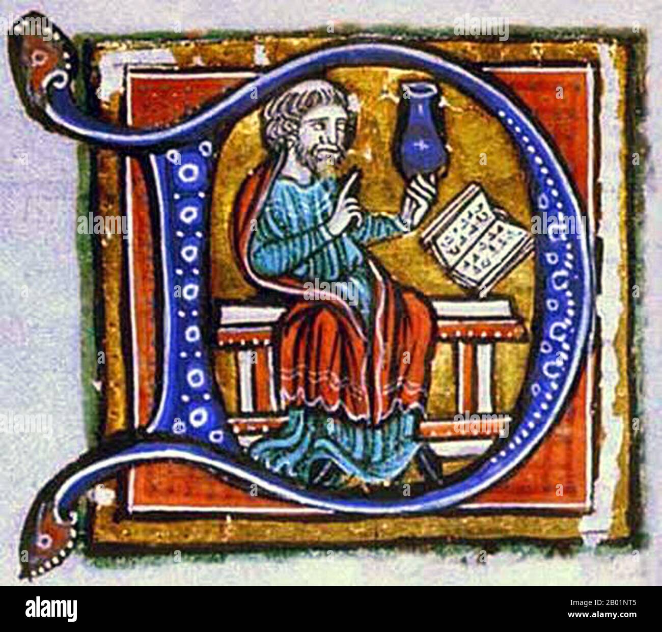 Iraq/Grecia: Luminazione dal manoscritto Hunayn ibn-Ishaq al-'Ibadi (808-873) dell'Isagoge o Isāghūjī, IX secolo. Hunayn ibn Ishaq, scritto anche Hunain/Hunein e conosciuto in latino come Johannitius, era un famoso e influente studioso, medico e scienziato cristiano nestoriano assiro, noto per il suo lavoro nella traduzione di opere scientifiche e mediche greche in arabo e siriaco durante il periodo d'oro del Califfato abbaside islamico. Ḥunayn ibn Isḥaq fu il traduttore più produttivo dei trattati medici e scientifici greci ai suoi tempi. Foto Stock