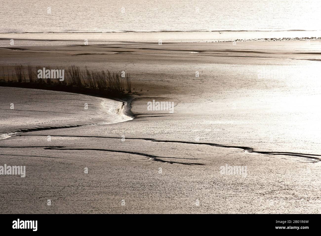 Costa del Mare del Nord con bassa marea e tramonto, Belgio, Linkerscheldeeoing Foto Stock