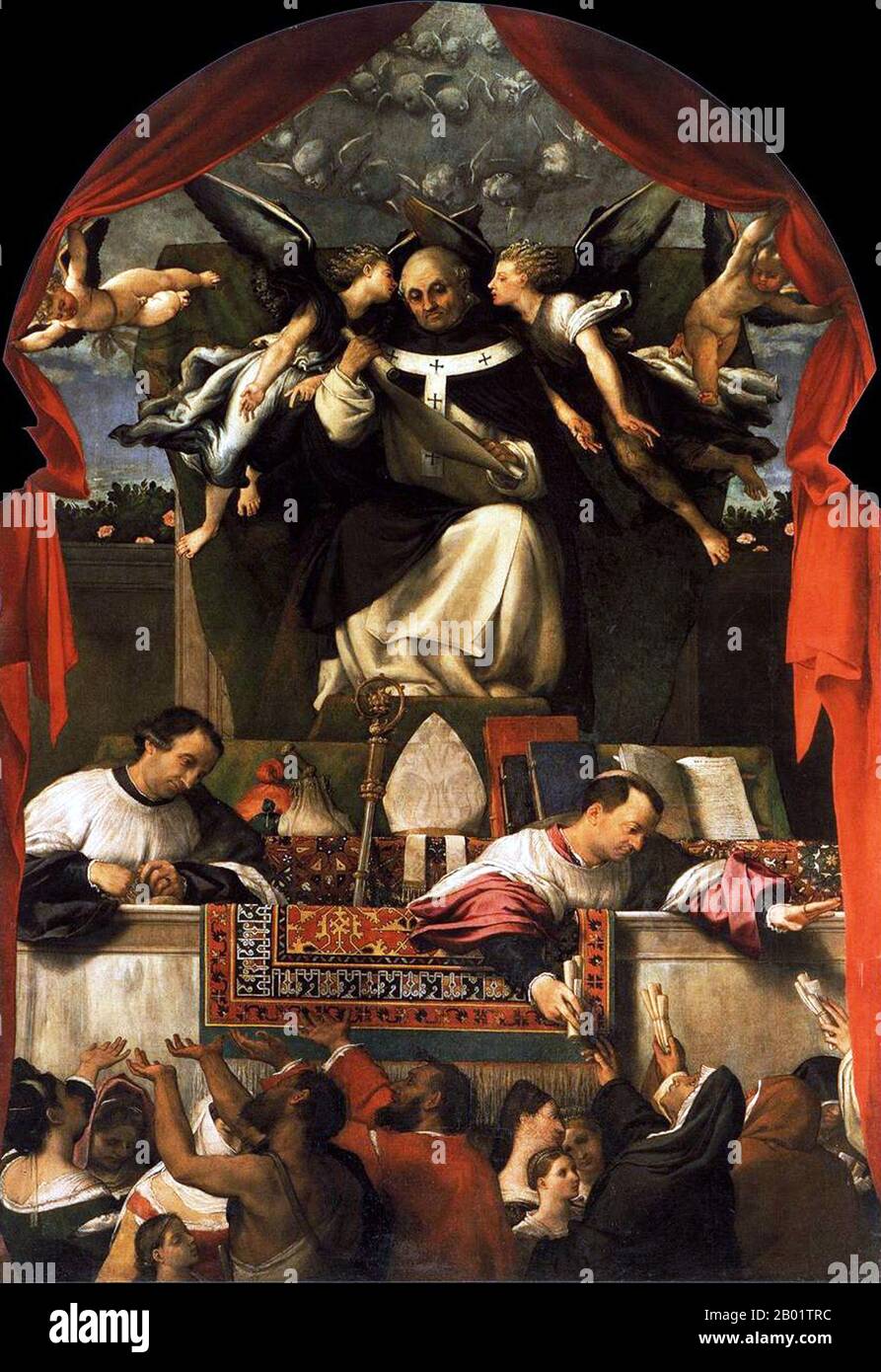 Italia, "le Alms di Sant'Antonio". Dipinto a olio su tavola di Lorenzo lotto (1480-1556), Venezia, 1542. Lorenzo lotto è stato un artista italiano nato a Venezia e tradizionalmente iscritto alla scuola veneziana, anche se ha trascorso gran parte della sua carriera in altre città italiane. Disegnatore, illustratore e pittore di talento, ha lavorato principalmente su pale d'altare, ritratti religiosi e soggetti. Foto Stock
