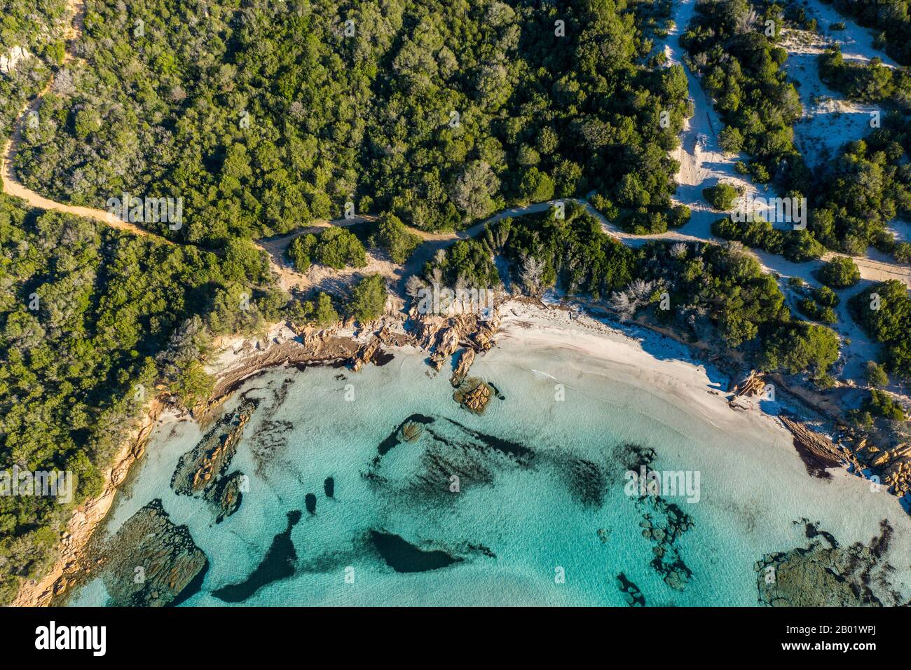 Veduta Aerea Della Spiaggia Grande Pevero In Costa Smeralda, Nord Sardegna, Porto Cervo Foto Stock