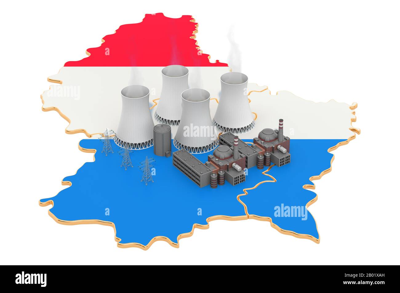 Centrali nucleari a Lussemburgo, resa 3D isolata su sfondo bianco Foto Stock