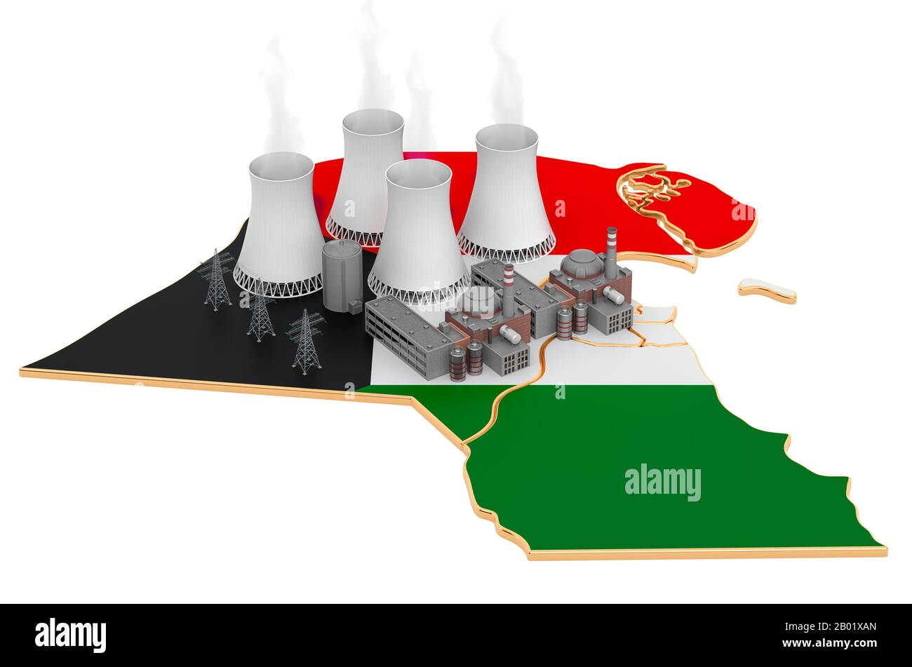 Centrali nucleari in Kuwait, resa 3D isolata su sfondo bianco Foto Stock