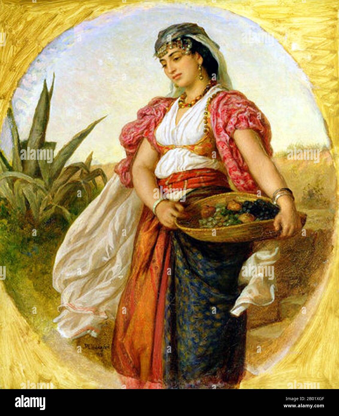 Algeria: "Una donna di Algeri”. Pittura a olio su tavola di John Evan Hodgson (1 marzo 1831 - 1895), 1871. La storia di Algeri dal 1815 al 1962 è legata alla storia più ampia dell'Algeria e alle sue relazioni con la Francia. Il 4 luglio 1830, con il pretesto di un affronto al console francese - che il dey aveva colpito con una mosca quando il console disse che il governo francese non era disposto a pagare i suoi grandi debiti in sospeso a due mercanti algerini - un esercito francese al comando del generale de Bourmont attaccò la città nell'invasione di Algeri del 1830. La città capitolò il giorno seguente. Foto Stock