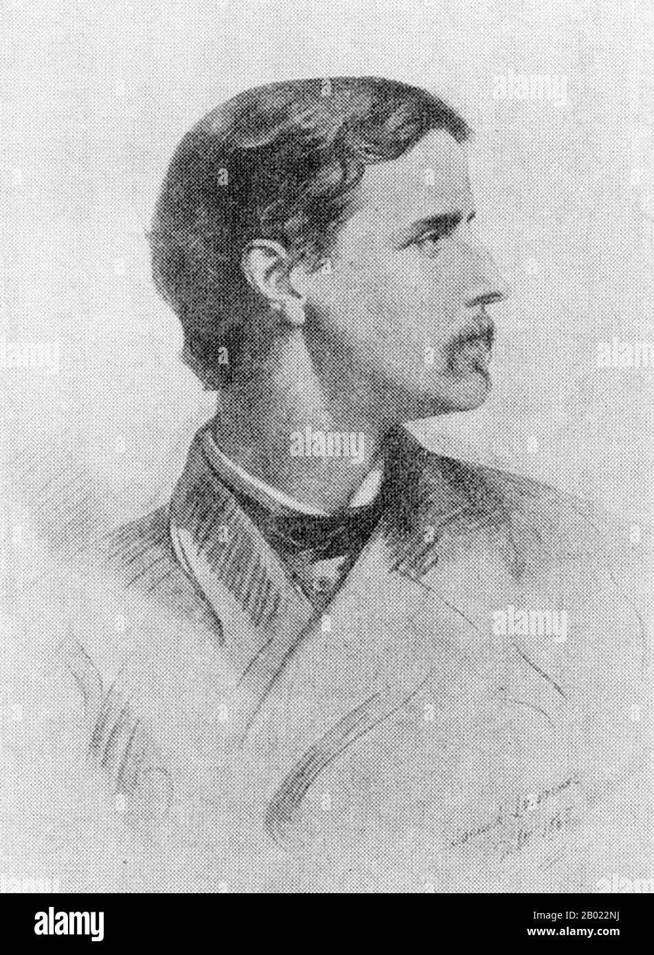 Regno Unito: Algernon Bertram Freeman-Mitford, i barone Redesdale GCVO, KCB (24 febbraio 1837 - 17 agosto 1916), diplomatico, collezionista e scrittore britannico. Portrait di Samuel Laurence (1812-1884), 1865 Tales of Old Japan (1871) è un'antologia di racconti brevi, compilata da Algernon Bertram Freeman-Mitford, Lord Redesdale, che scrive sotto il nome più noto di A.B. Mitford. Queste storie si concentrano sui vari aspetti della vita giapponese nei secoli passati. Il libro, scritto nel 1871, è ancora considerato un'eccellente introduzione alla letteratura e alla cultura giapponese. Foto Stock