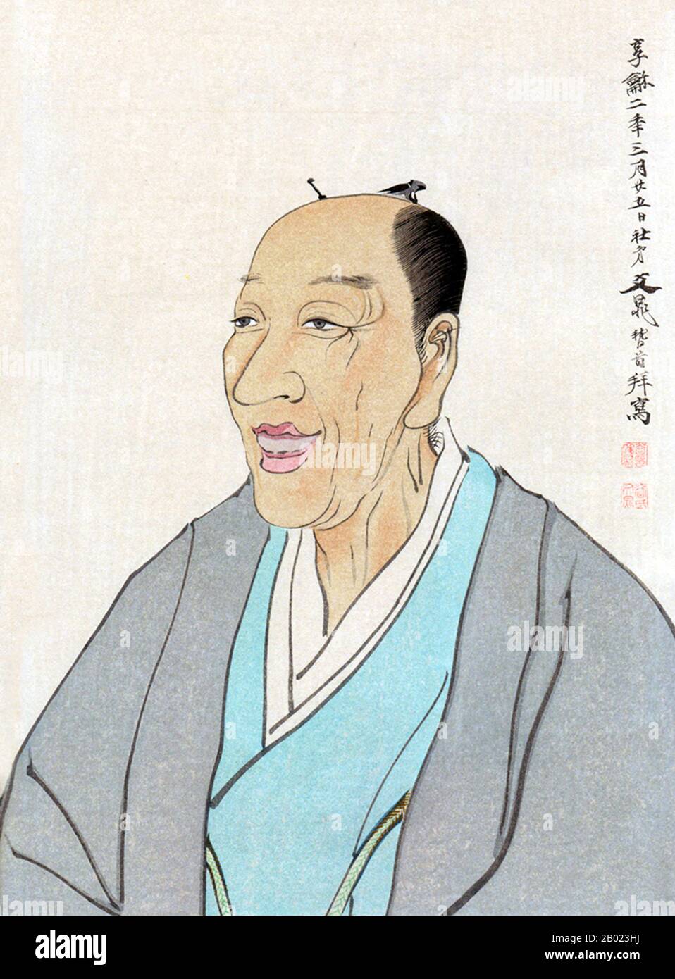 Giappone: Kimura Kenkadoh (1736-1802), mercante giapponese e uomo di lettere. Ritratto di Tani Bunchō (1763-1841), 1802. Kimura Kenkadoh o Kenkado nacque discendente di un ricco produttore di sake. Era ben informato, specialmente nella storia naturale. Studiò olandese e latino, diventando uno scrittore e un pittore. Il suo nome divenne sinonimo di apprendimento approfondito e talento versatile. Era amico di molti scrittori e artisti e la sua residenza divenne un luogo di incontro per letterati contemporanei. Foto Stock