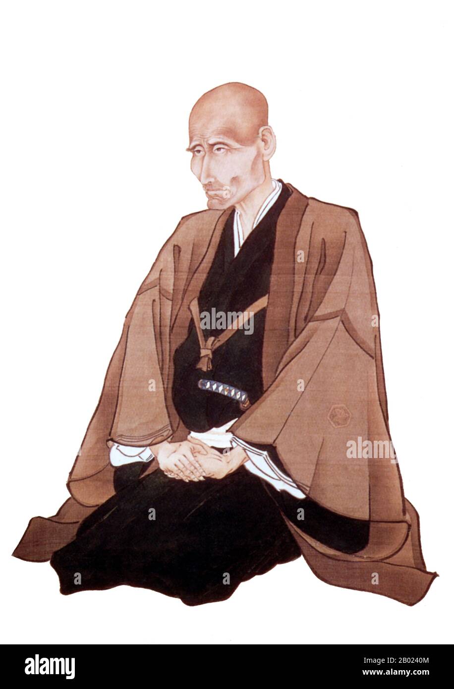 Giappone: Takano Chōei (12 giugno 1804 - 3 dicembre 1850), un eminente studioso di rangaku ("apprendimento olandese" o "apprendimento occidentale") del tardo periodo Edo. Rotolo appeso dipinto di Tsubaki Chinzan (14 luglio 1801 - 6 agosto 1854), c. 1830s Takano Chōei nacque come Gotō Kyōsai, terzo figlio di Gotō Sōsuke, un samurai di medio rango nel dominio di Mizusawa della provincia di Mutsu nell'attuale prefettura di Iwate. In giovane età, tuttavia, fu adottato da suo zio Takano Gensai che aveva studiato medicina sotto Sugita Genpaku e influenzato Chōei a seguire la stessa professione. Foto Stock