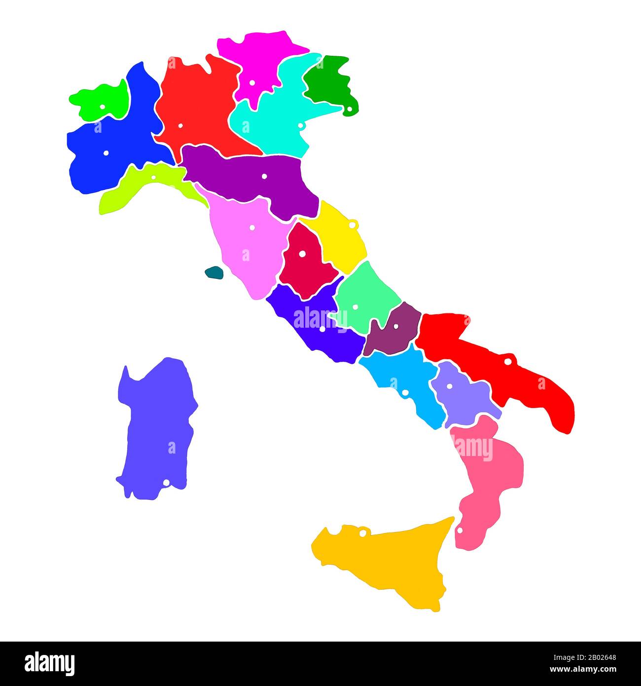 Mappa d'Italia immagine grafica brillante. Disegno fatto a mano con mappa.  Mappa Italia con le principali città e regioni italiane. Immagine colorata  e luminosa Foto stock - Alamy