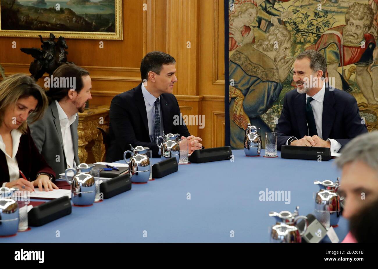 Madrid, Madrid, Spagna. 18th Feb, 2020. Re Felipe Vi Di Spagna, Pedro Sanchez, Primo Ministro, Pablo Iglesias, Vice Presidente Dei Diritti Sociali E Agenda 2030, Carmen Calvo, Vice Presidente, Alberto Garzon, Irene Montero, Jose Luis Abalos, Pedro Duque, Isabel Celaa, Fernando Grande-Marlaska Partecipano A Un Incontro Del Gabinetto Tenutosi A Zarzuela Palace Il 18 Febbraio 2020 A Madrid, Credito Spagna: Jack Abuin/Zuma Wire/Alamy Live News Foto Stock